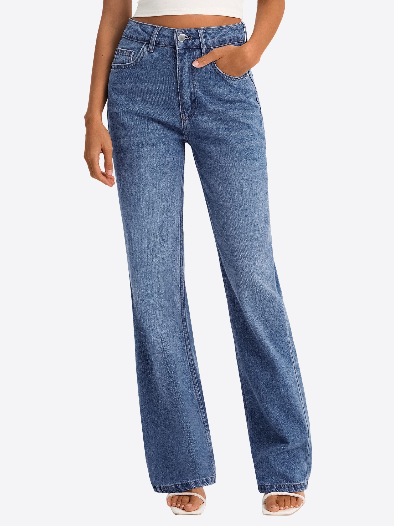 Imily Bela Boyfriend-Jeans Damen Hochgeschnittene Jeans mit geradem Bein (Packung, 1-tlg., 1per-Pack) aus Baumwolle