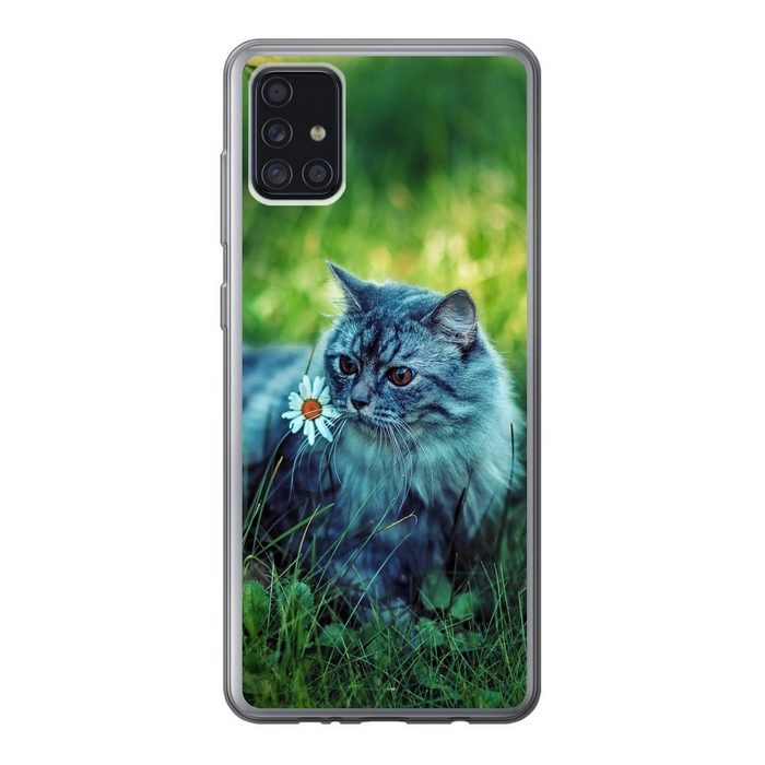 MuchoWow Handyhülle Graue Katze Handyhülle Samsung Galaxy A52 5G Smartphone-Bumper Print Handy