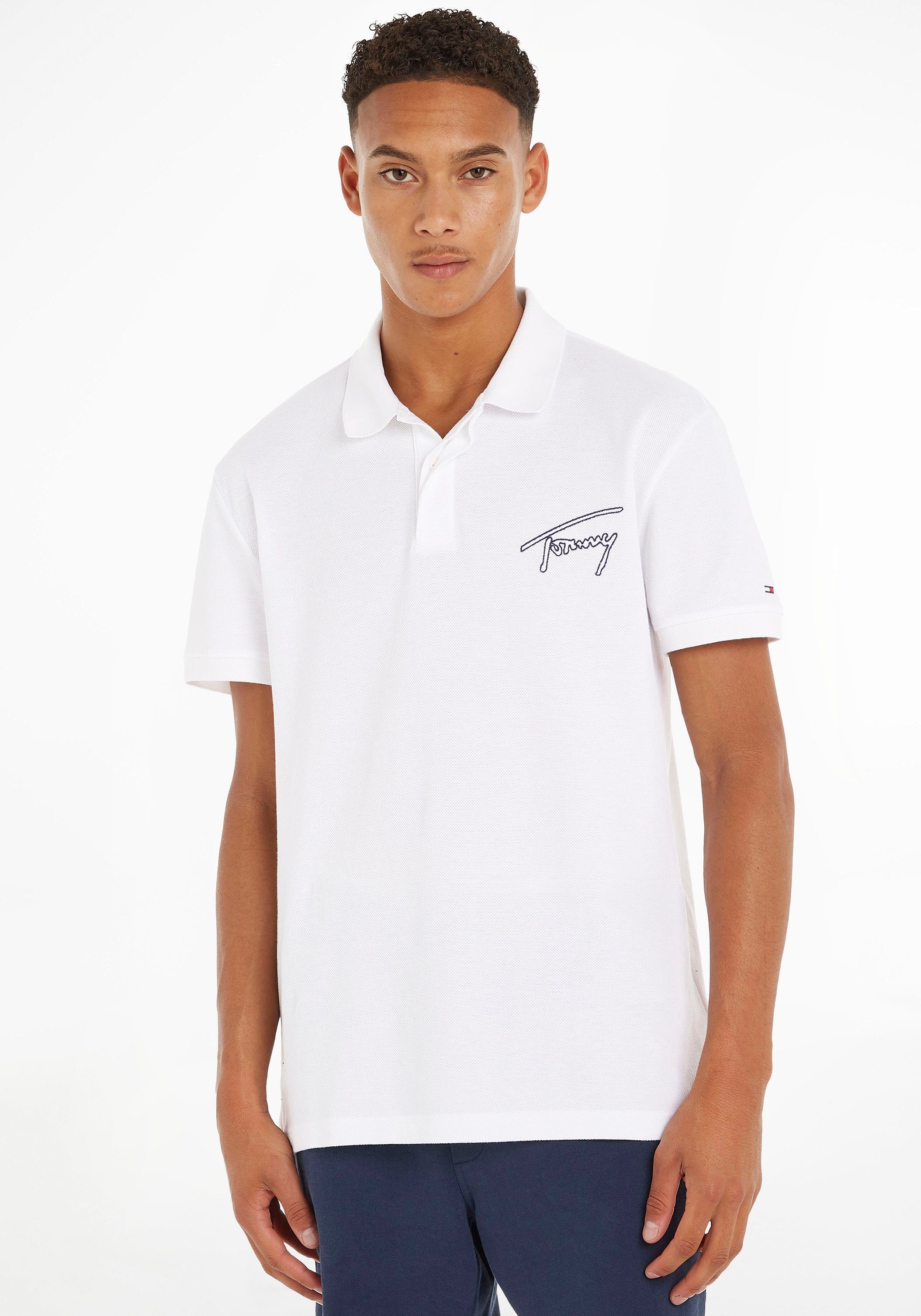 Tommy Jeans Poloshirt TJM CLSC SIGNATURE POLO (1-tlg) mit Logostickerei White