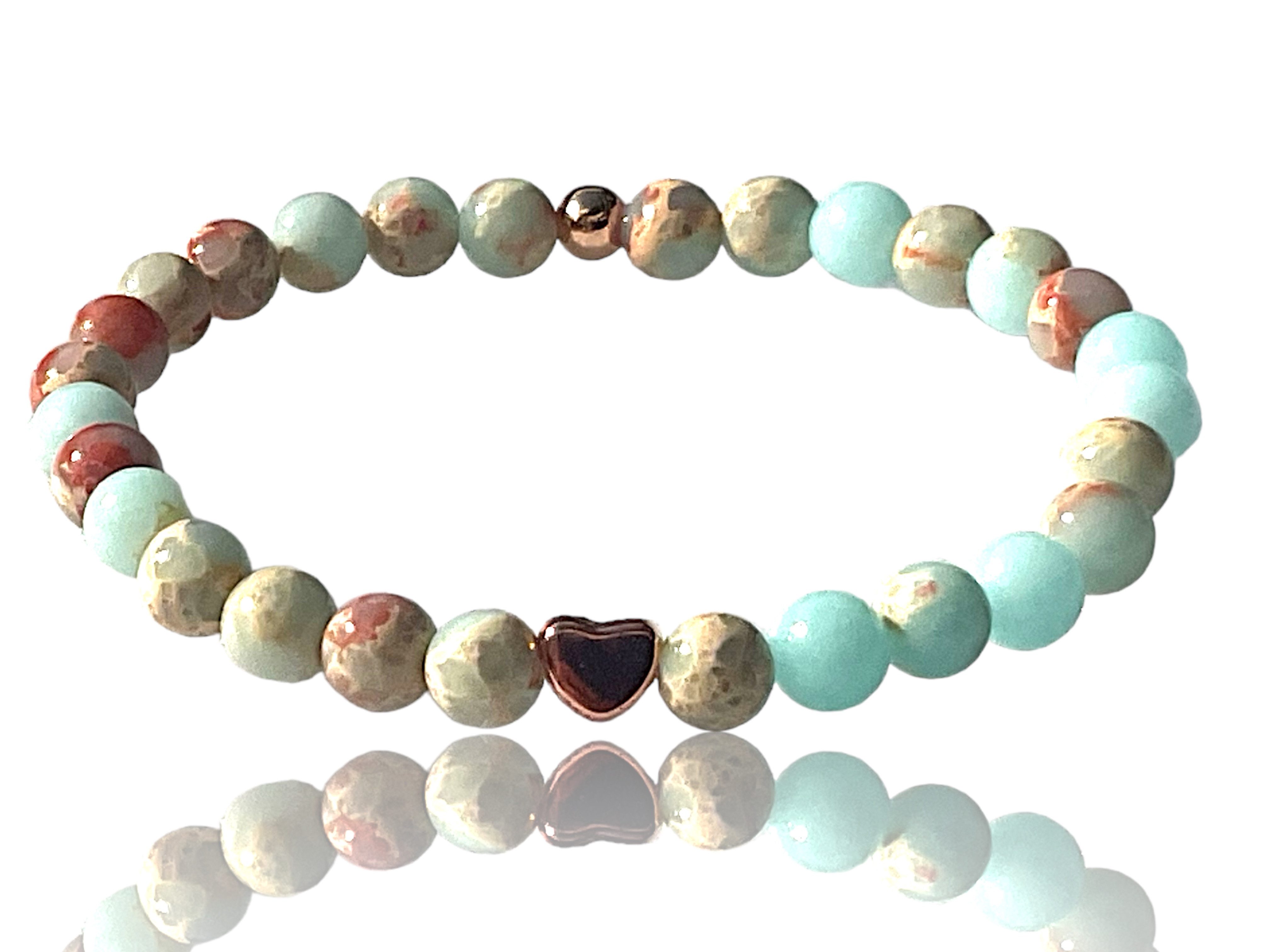 Steinfixx® Perlenarmband Shoushan Stone mit rosèplattierten Elementen, Hämatitperle (vergoldetem Herzchen, elegant, 1-tlg., Edelsteinarmband in eleganter Geschenkbox, Natursteine, Heilsteine), Gleichgewicht zwischen Körper und Seele