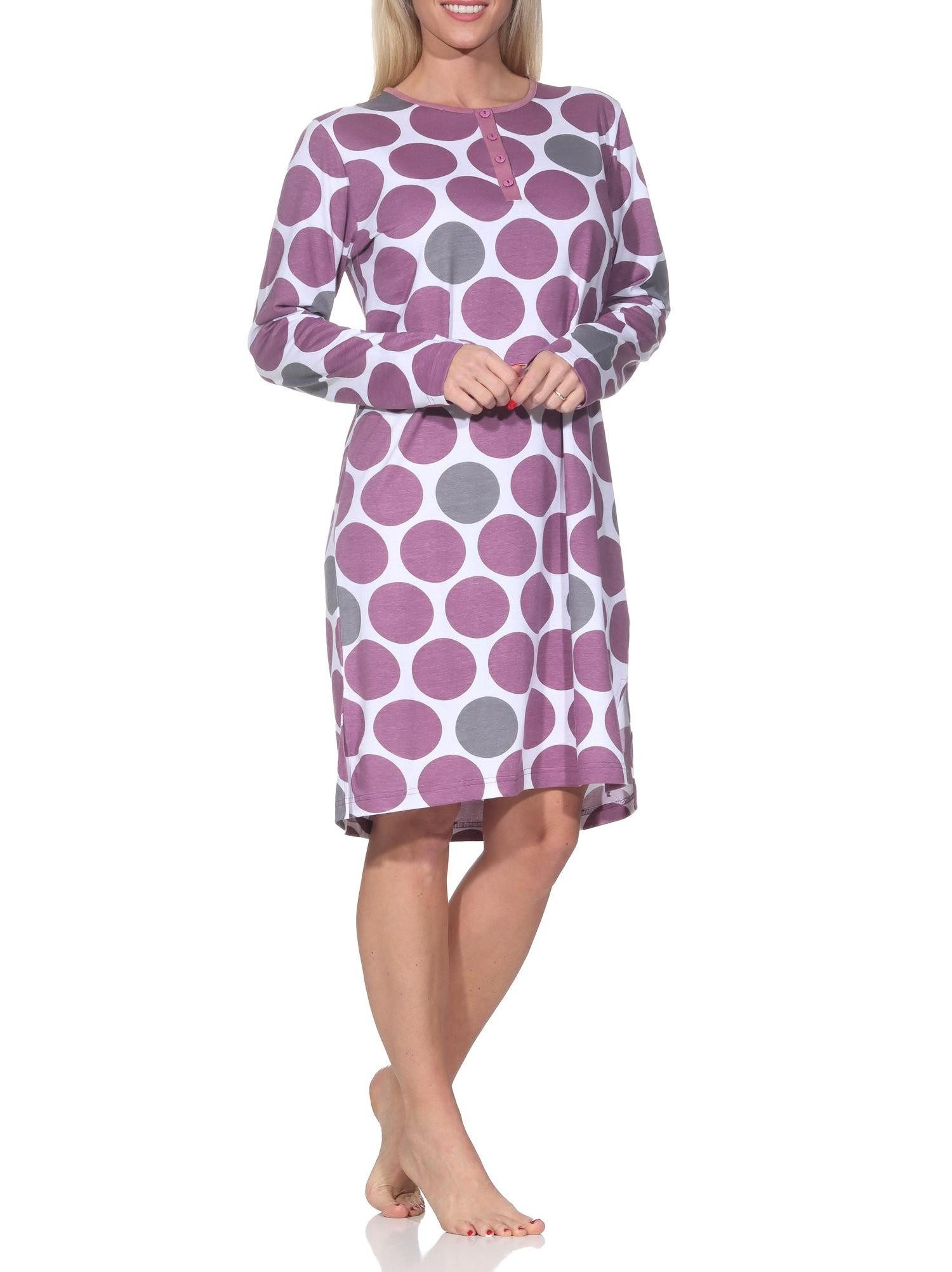 Normann Nachthemd Normann Damen langarm Nachthemd Sleepshirt in Punkte Tupfen Look