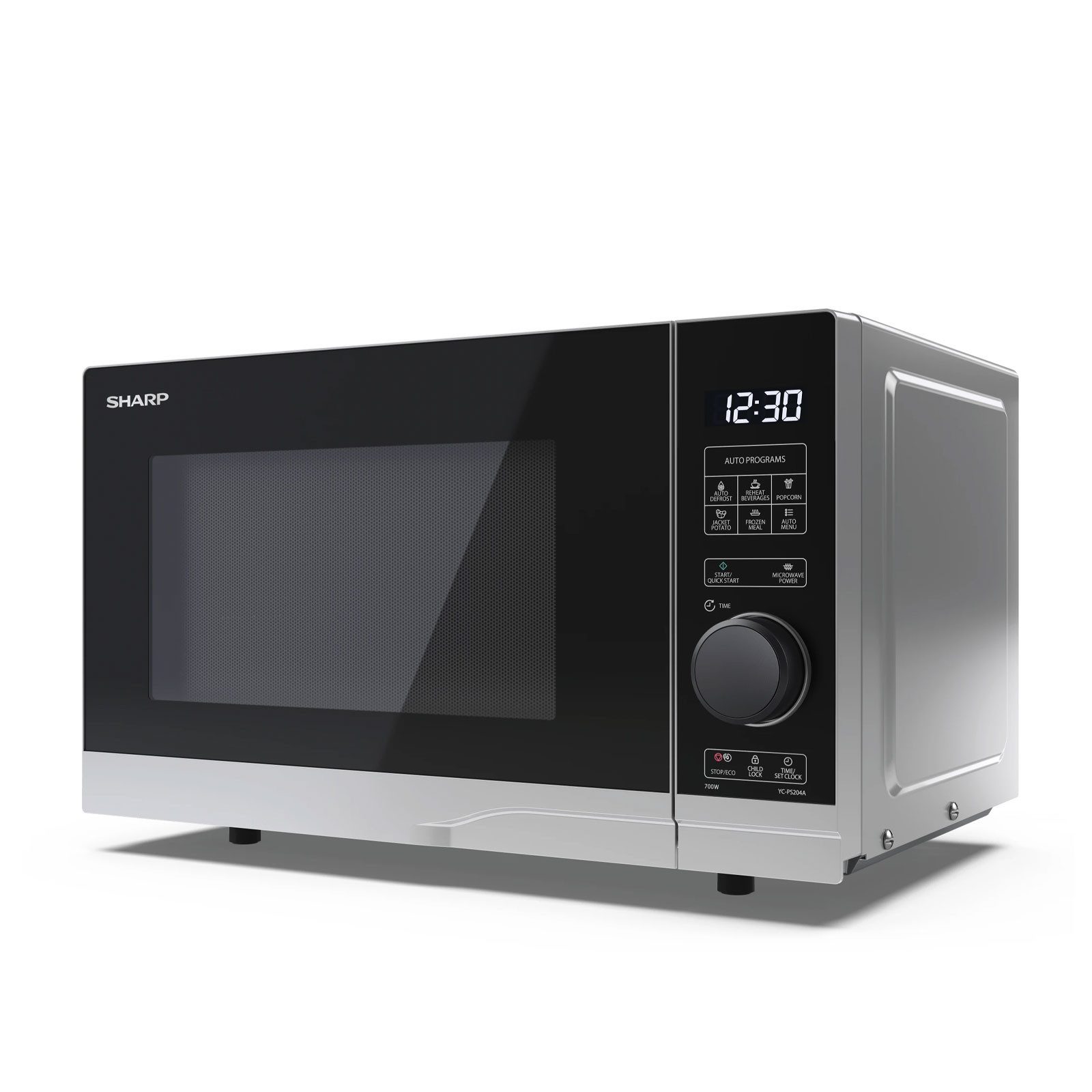 Sharp Mikrowelle YC-PS204AE-S, Kindersicherung, ÖKO-Funktion