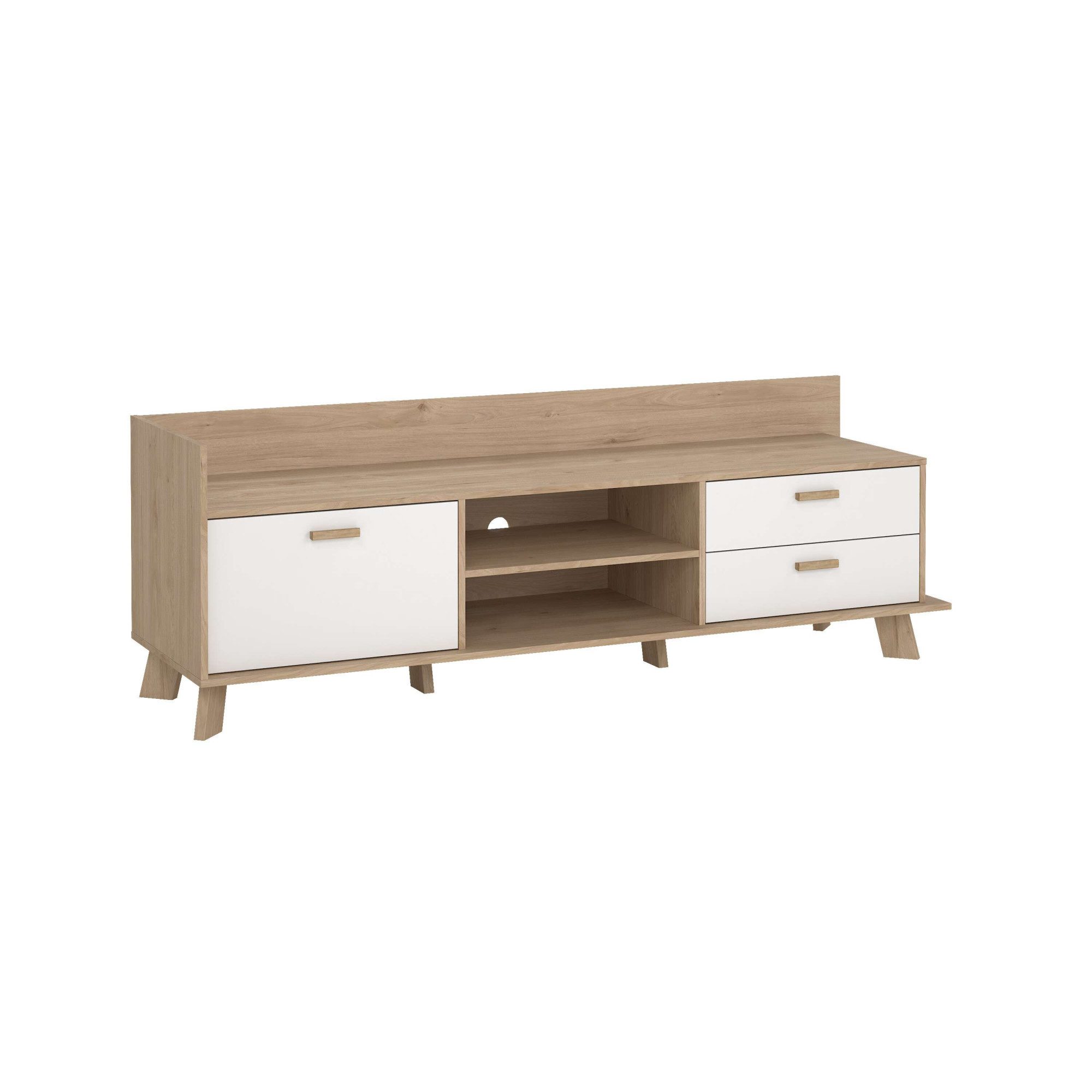 andas Lowboard Ikast TV-Möbel, Sideboard, TV-Unit, Fernsehschrank, TV-Element, TV-Kommode, 1 Tür, 2 Schubladen, Breite 182 cm, Höhe 61,6 cm