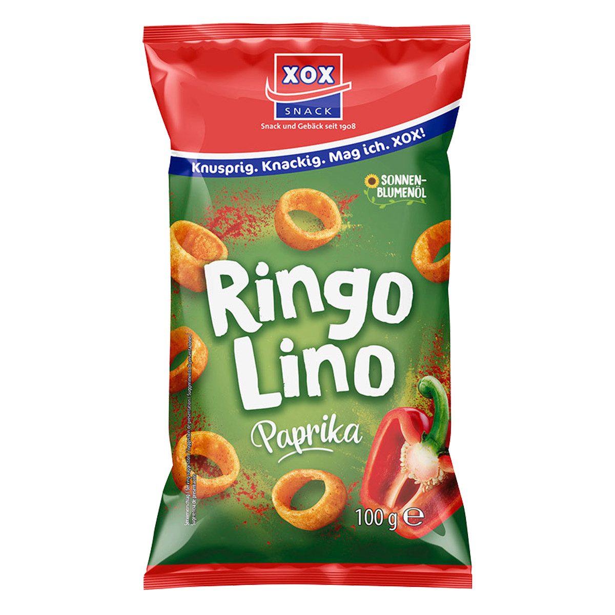 XOX Knabberei, XOX Ringolino Paprika knuspriger Kartoffelsnack mit Wuerze 100g