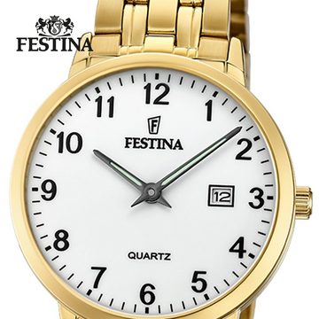 Festina Quarzuhr Festina Elegant Damen Uhr F20514/1 Stahl, (Analoguhr), Damen Armbanduhr rund, Edelstahlarmband gold, Elegant