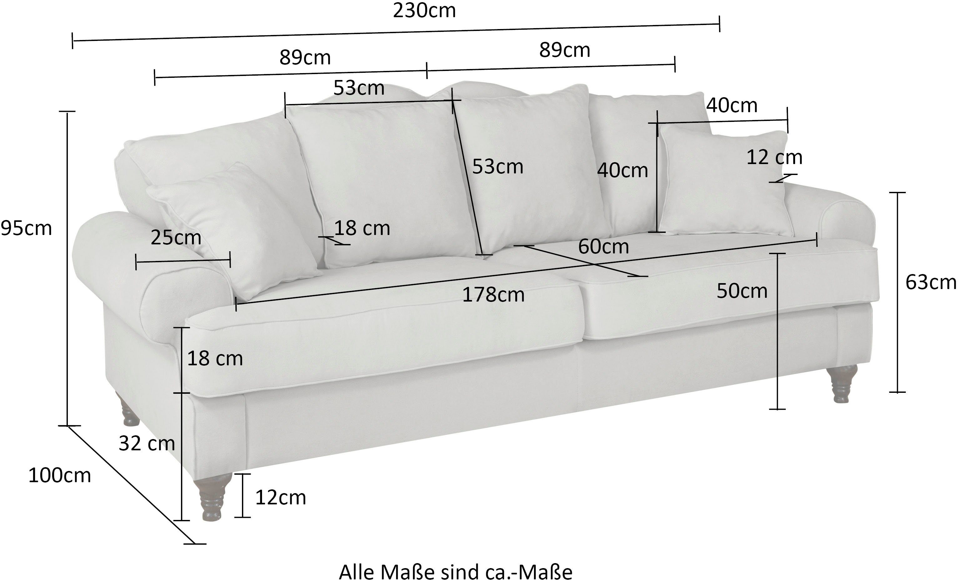 OTTO home 3,5-Sitzer Westminster, Sofa im Landhausstil, Couch mit Zierkissen, Federkern-Polsterung, gedrechselter Fuß, hochwertiger Microfaserbezug