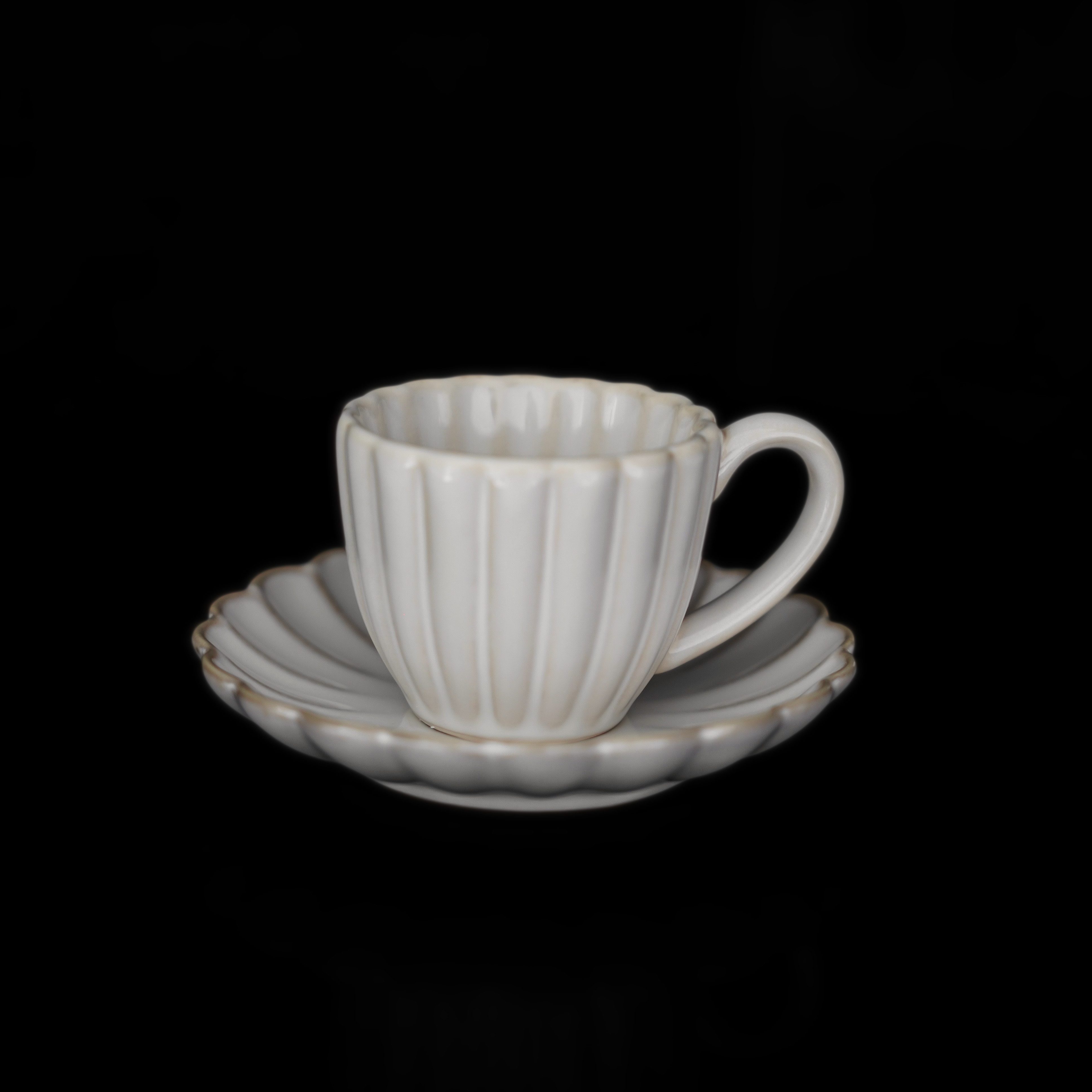 Almina Kaffeeservice Bloomy Mokkatassen-Set mit Untertellern 75 ml aus Porzellan - 12-tlg (12-tlg), Porzellan