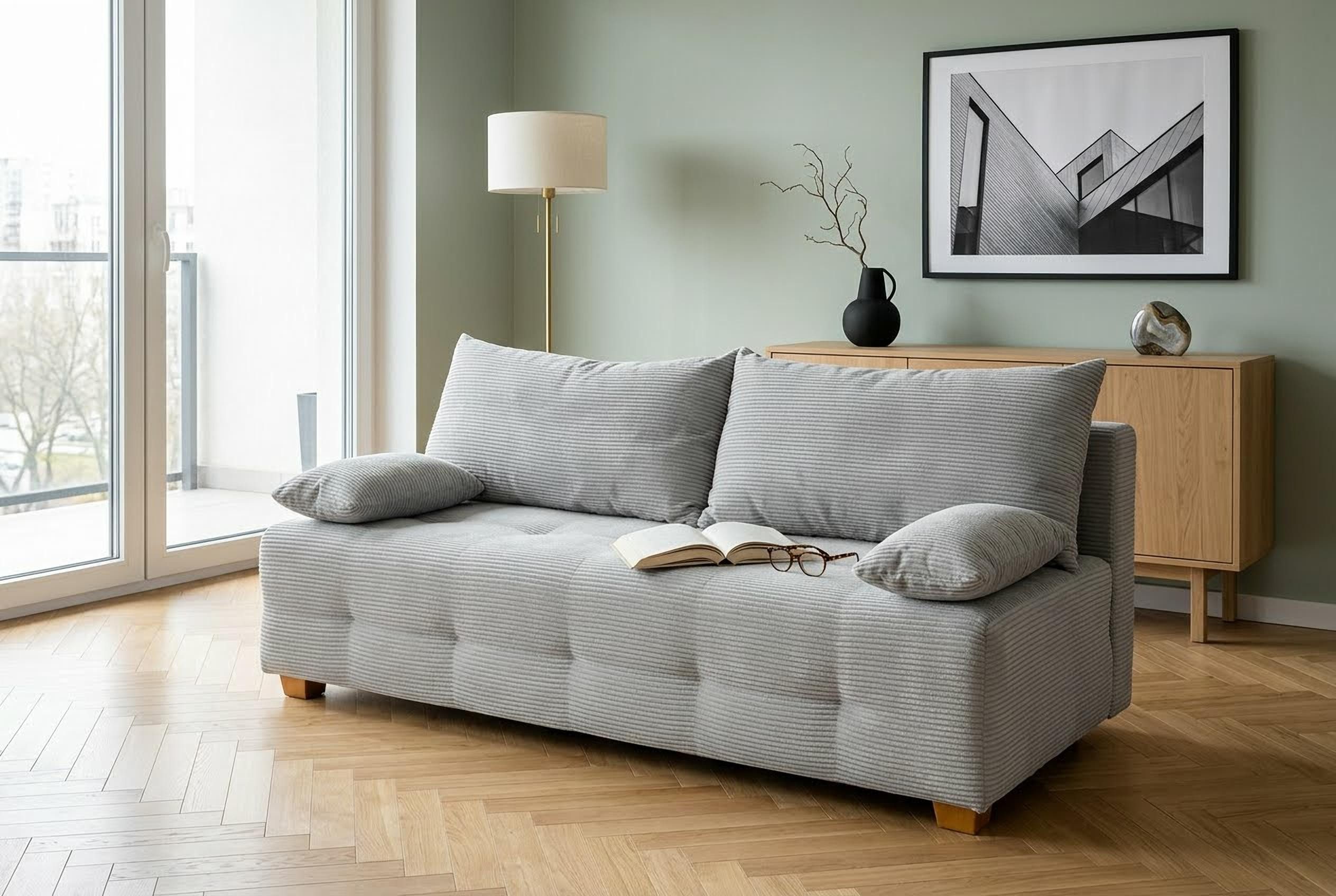 OTTO home Schlafsofa Bella, B: 196 cm, Liegefl. 145x196 cm, Schlaffunktion, Bettkasten & 2 Armlehnenkissen, Federkern