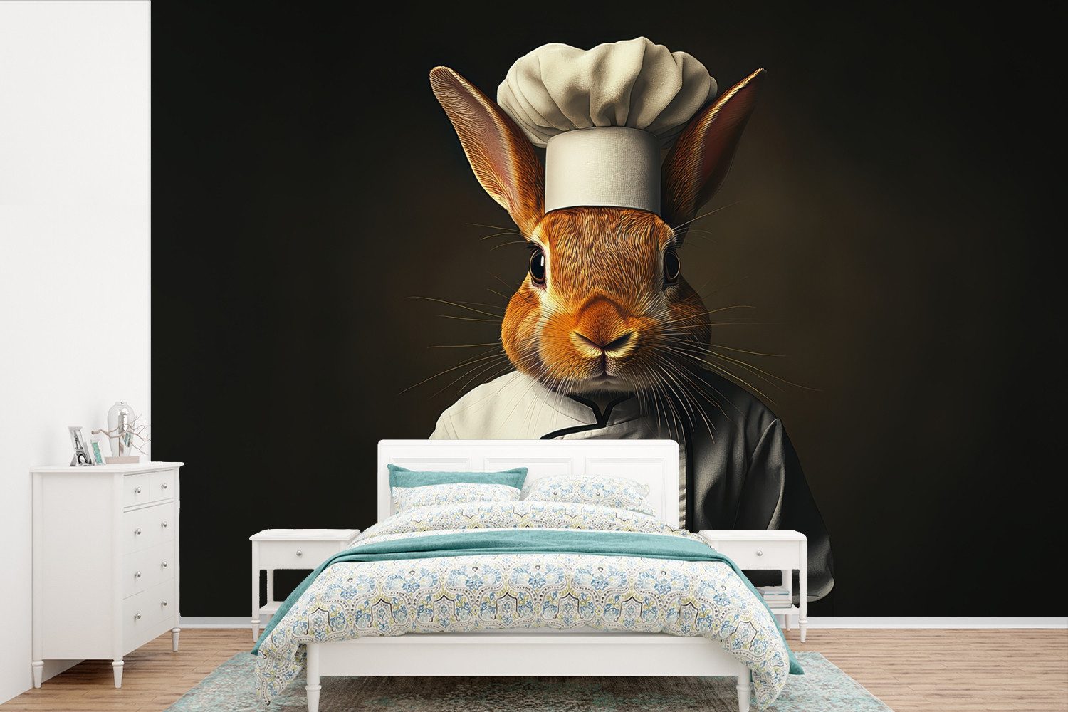 MuchoWow Fototapete Kaninchen - Koch - Tier, Matt, bedruckt, Wallpaper für Wohnzimmer, Schlafzimmer, Vinyl Tapete, 330x220 cm