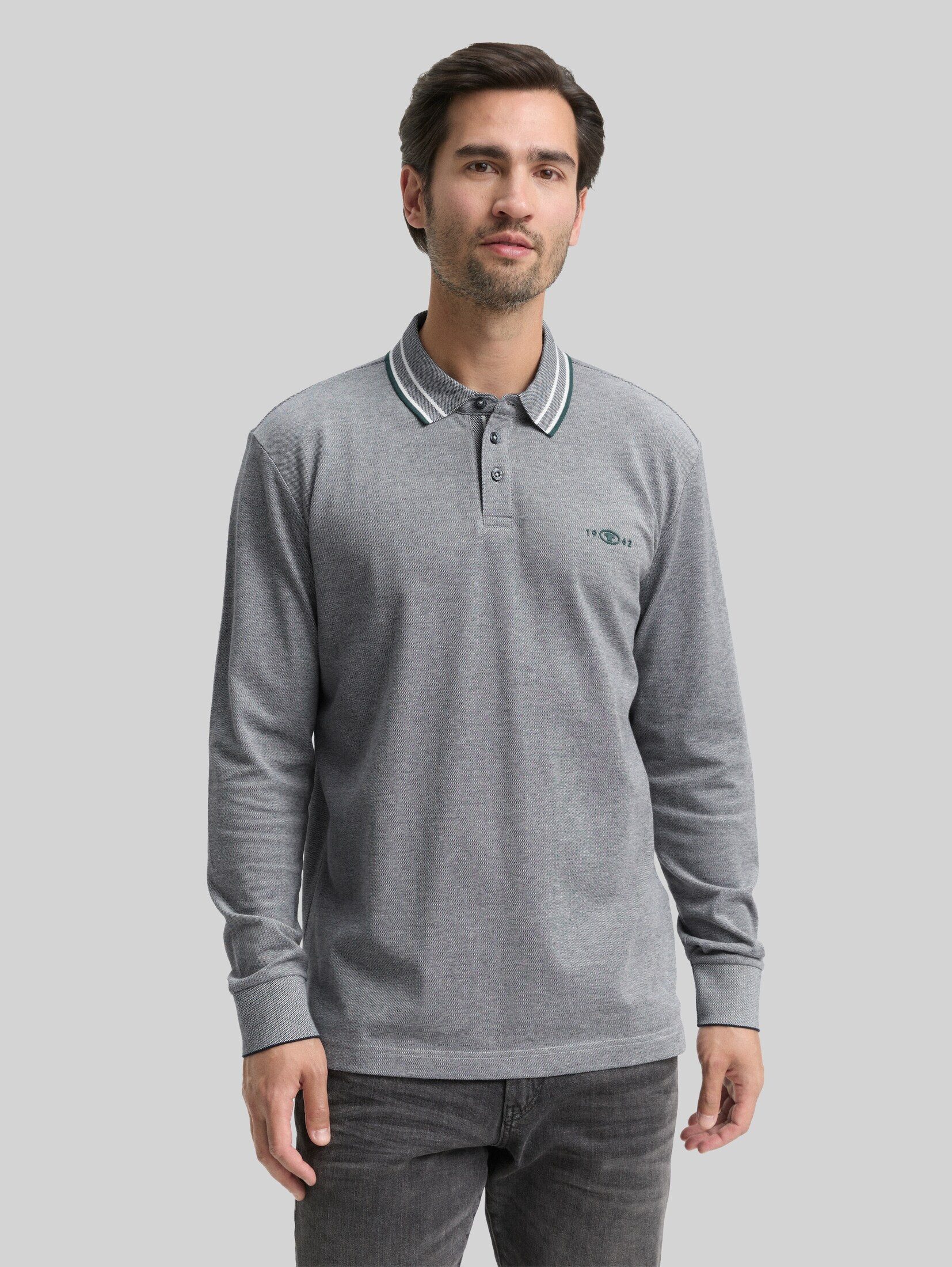 TOM TAILOR Langarm-Poloshirt Poloshirts Langarm Piqué Poloshirt mit Logo-Print