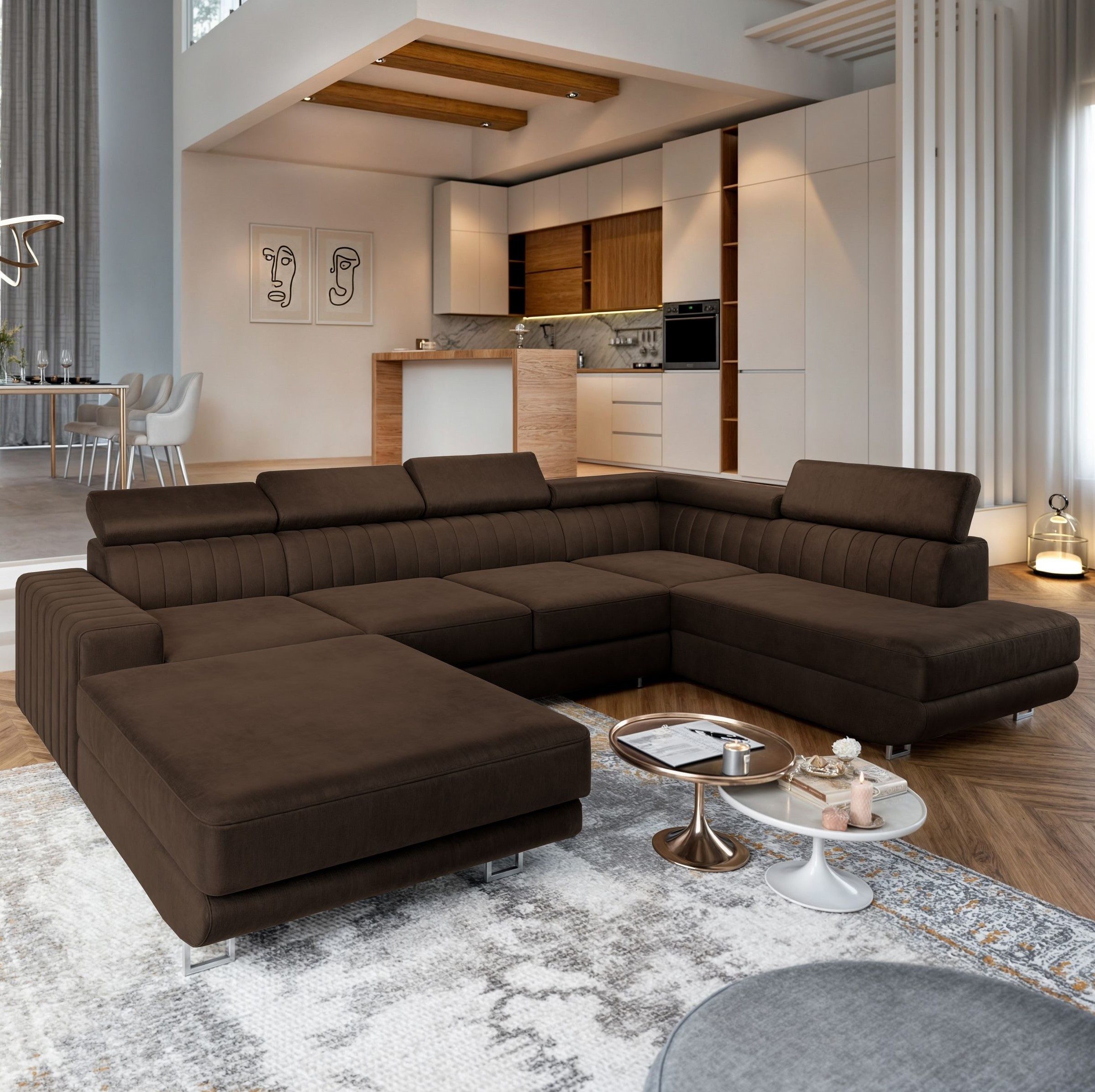 Masseno Ecksofa SIENA mit Schlaffunktion U-Form, Sofa mit Bettkasten günstig online kaufen
