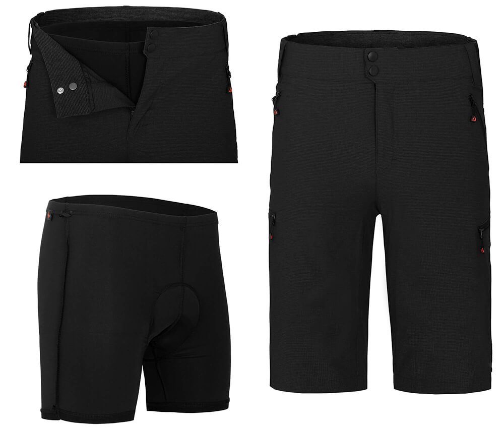 Bergson Fahrradhose PORVOO Bermuda (mit gepolsterter Innenhose) Herren Radshorts, robust, elastisch, Normalgrößen, schwarz