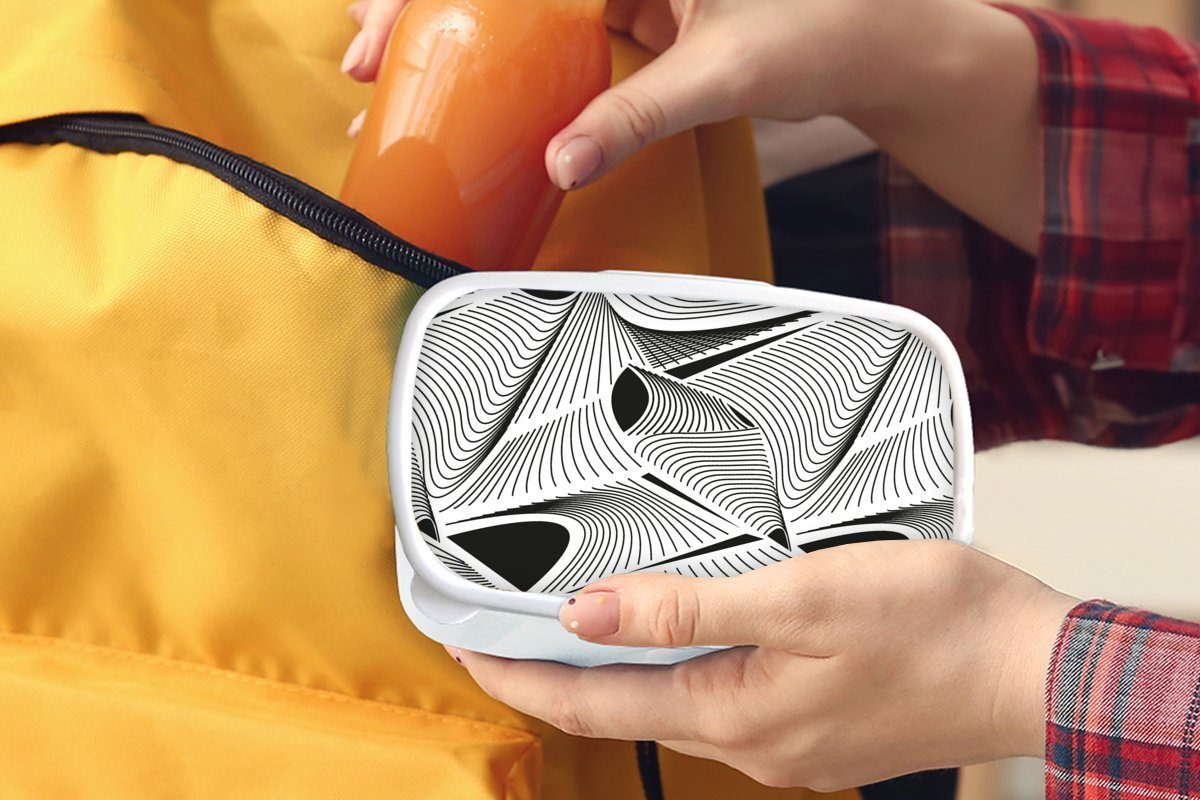 Schwarz - Kunststoff, Muster und für Mädchen Brotdose, Weiß, für Lunchbox und Abstrakt und Kinder Jungs Erwachsene, MuchoWow (2-tlg), - Brotbox