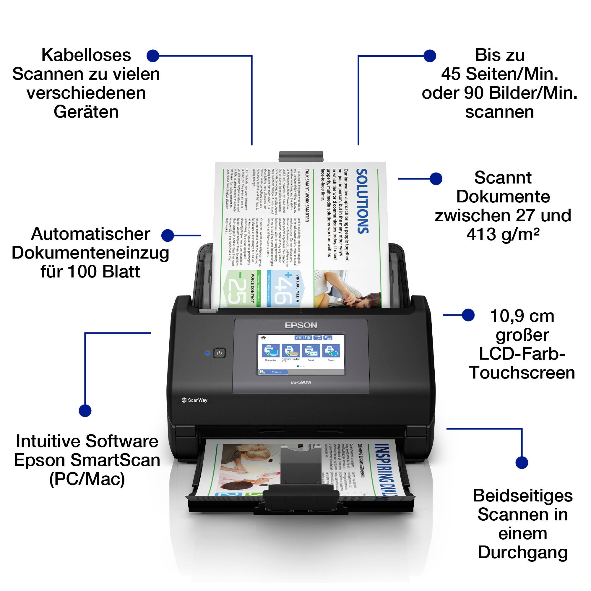 Epson EPSON WorkForce ES-590W Document scanner Multifunktionsdrucker, (WLAN (Wi-Fi), Wi-Fi Direct)