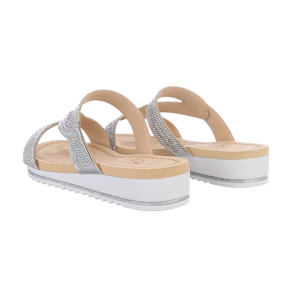 Ital-Design Damen Mules Freizeit Pantolette (86017008) Keilabsatz/Wedge Keilsandaletten in Silber