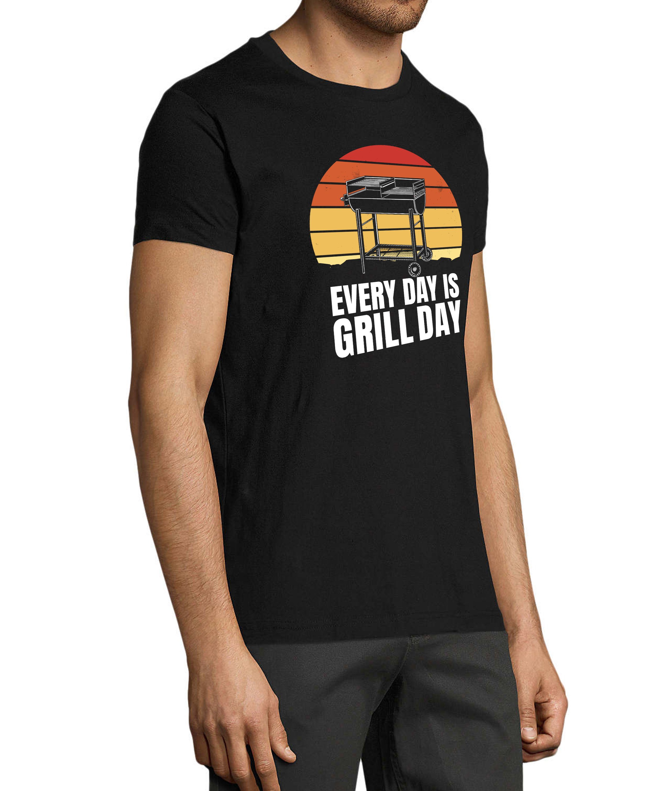 mit Herren - a T-Shirt Shirt i300 T-Shirt Every Grill Baumwollshirt Day Retro Print MyDesign24 Regular BBQ is Grill schwarz Day Fit, Aufdruck