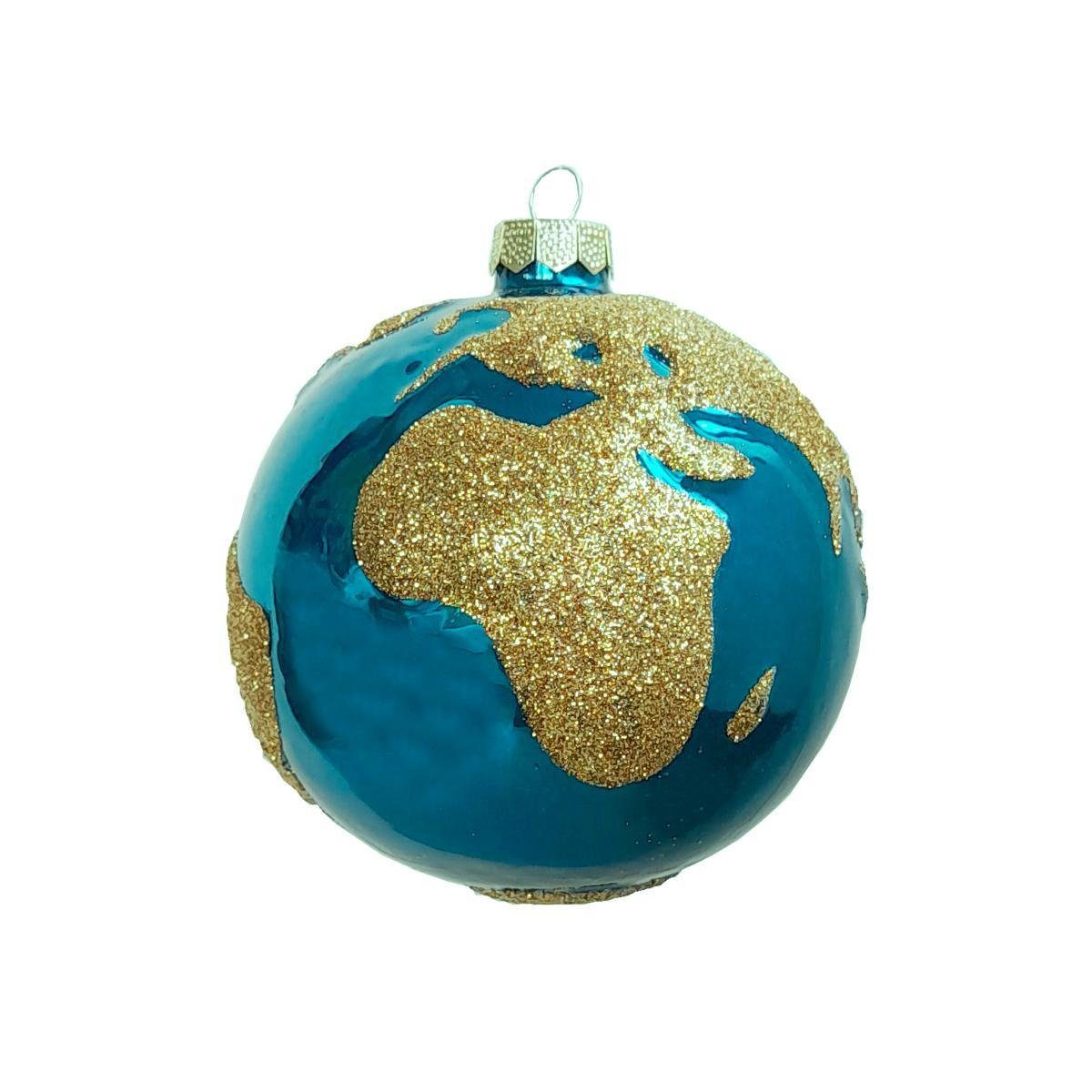 INGE-GLAS® Christbaumschmuck INGE-GLAS® Weihnachts-Hänger Erdkugel goldfarben-türkis (1-tlg)