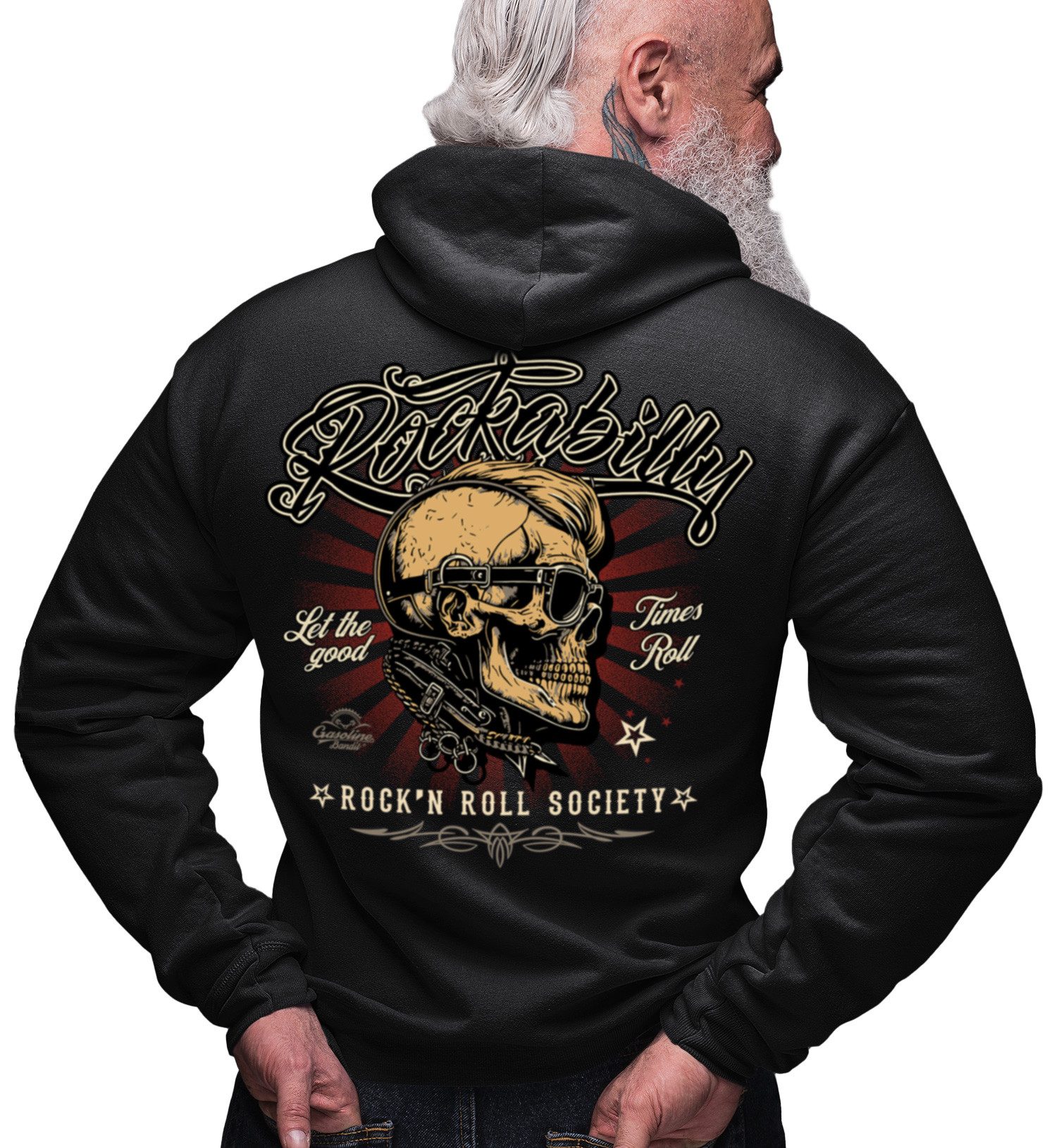 Kapuzensweatjacke für Rockabilly, Motorrad und Oldtimer Fans: Rock'n Roll Society