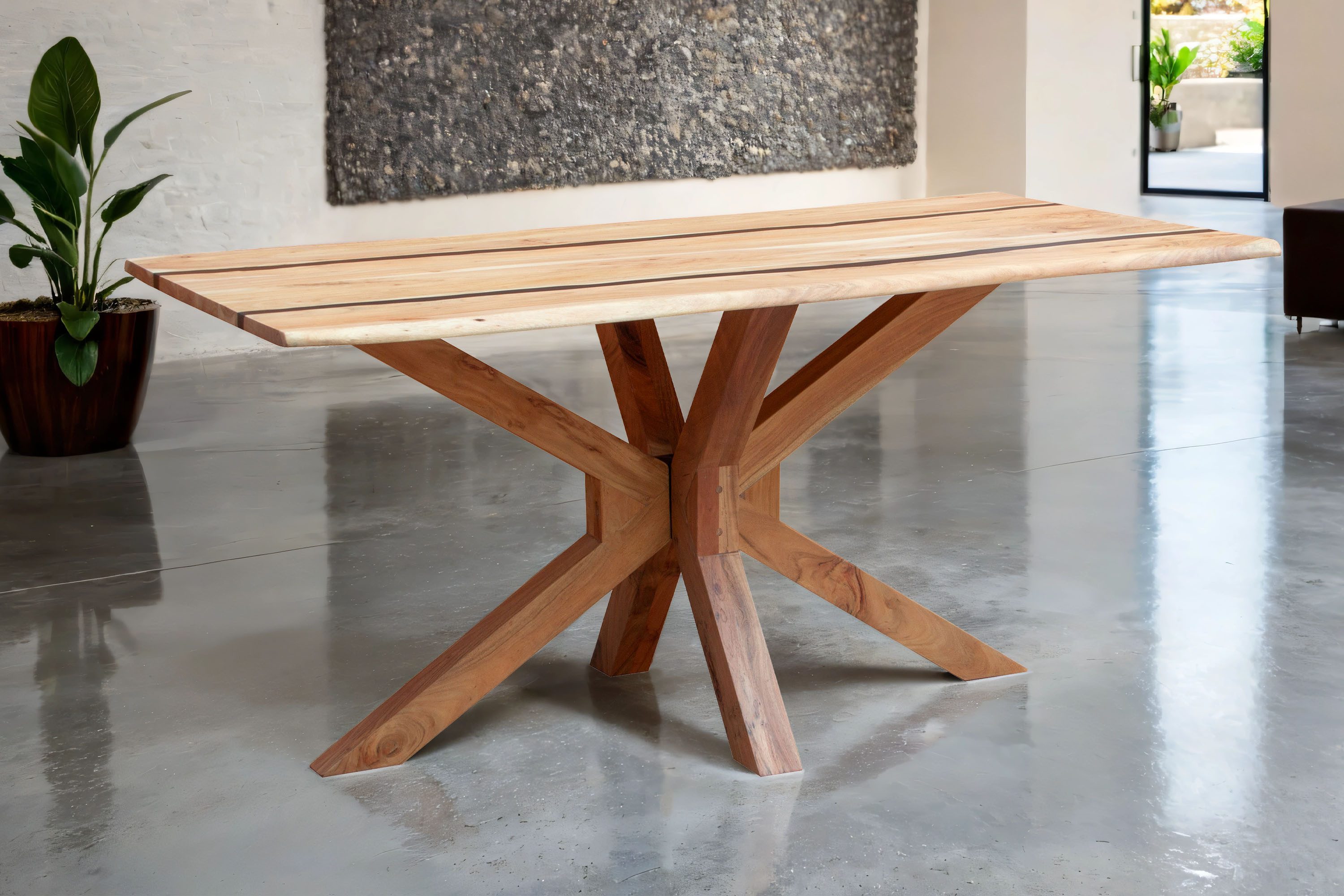 SAM® Esstisch Pietra, Akazienholz, echte Baumkante oder Schweizer Kante, Spider-Gestell