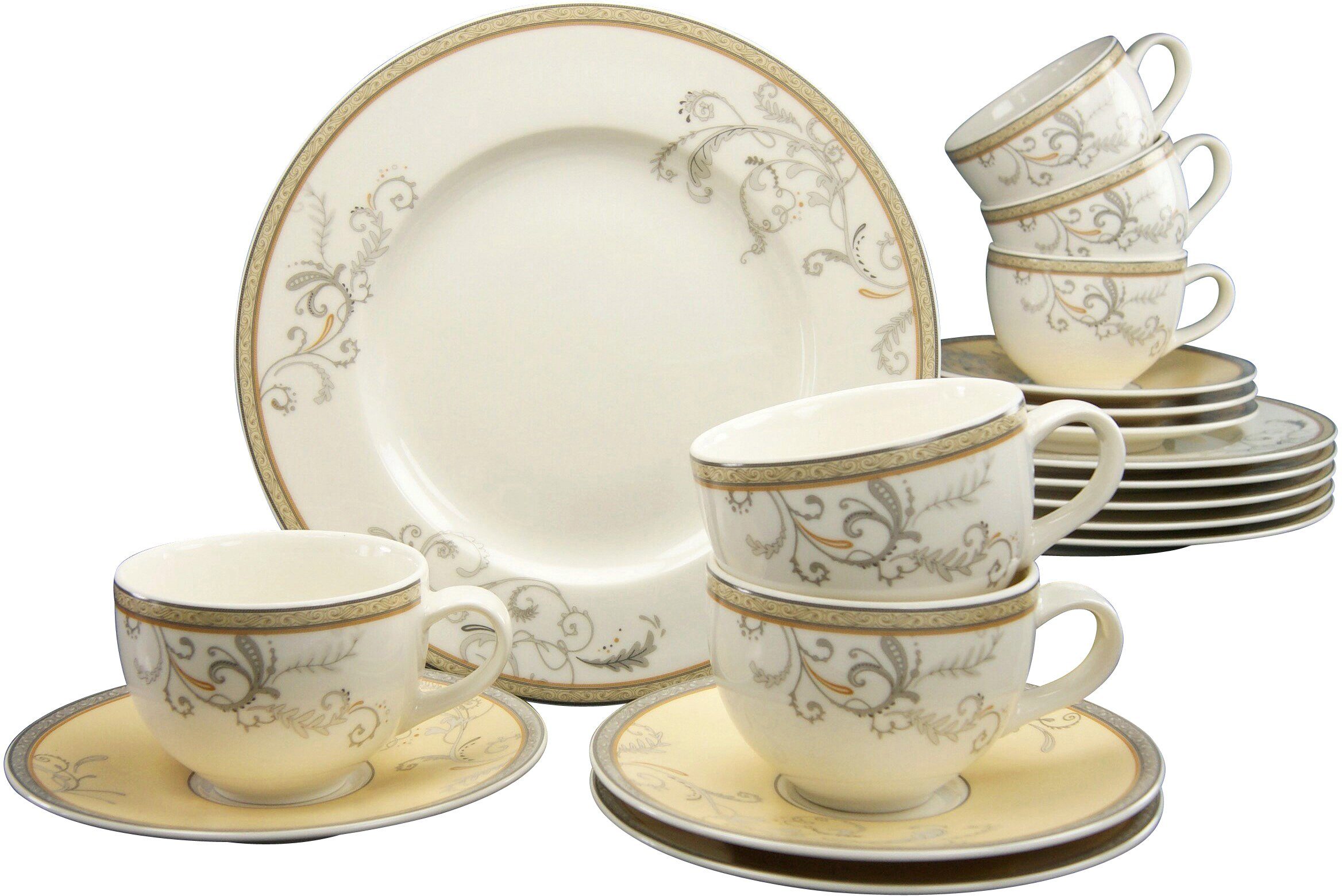 CreaTable Kaffeeservice Geschirr-Set Villa Medici (18-tlg), 6 Personen, Porzellan, Service, Porzellan, 18 Teile, für 6 Personen