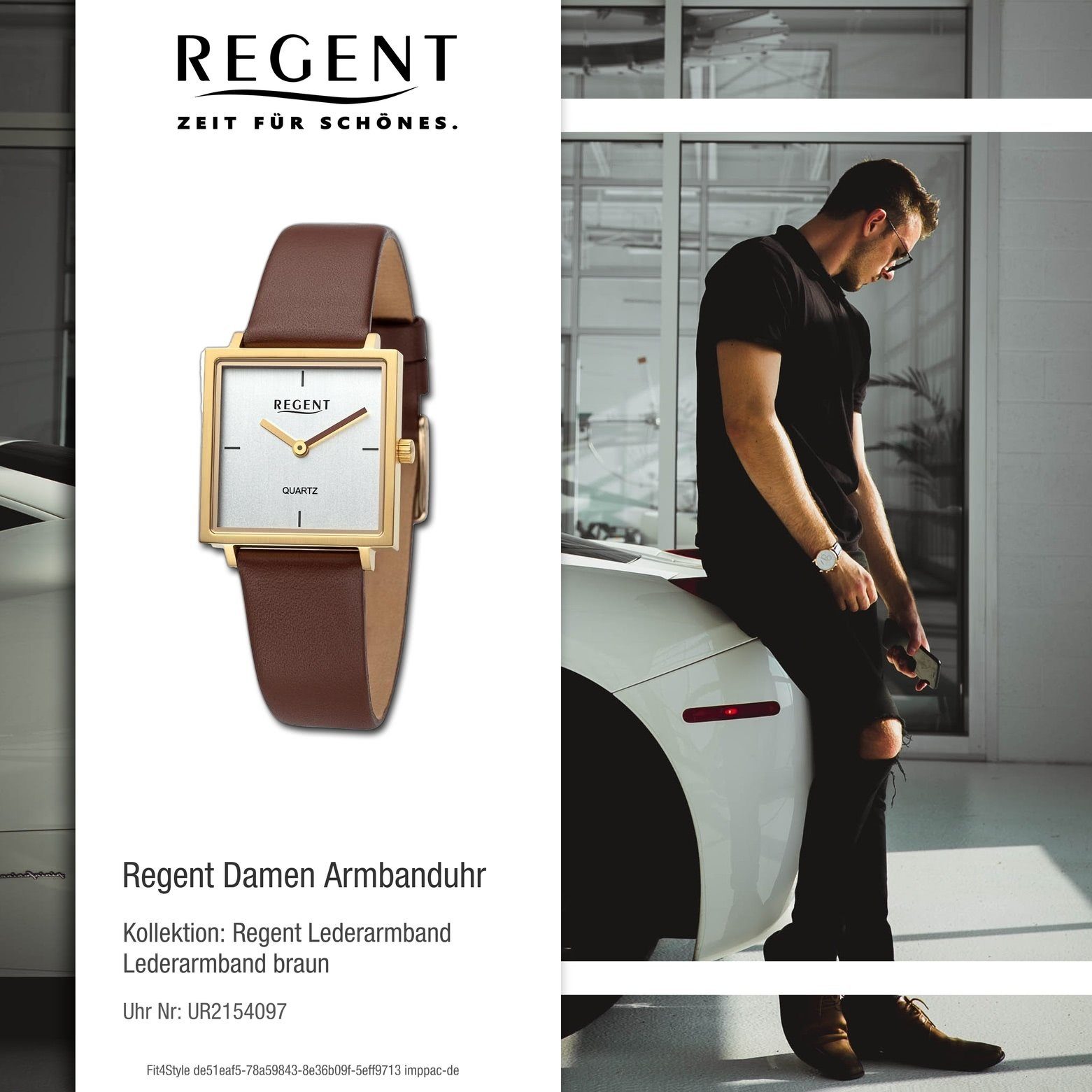Armbanduhr Regent 28x28mm), Quarzuhr Damen rund, Lederarmband Damen extra Armbanduhr Regent groß (ca. Analog,