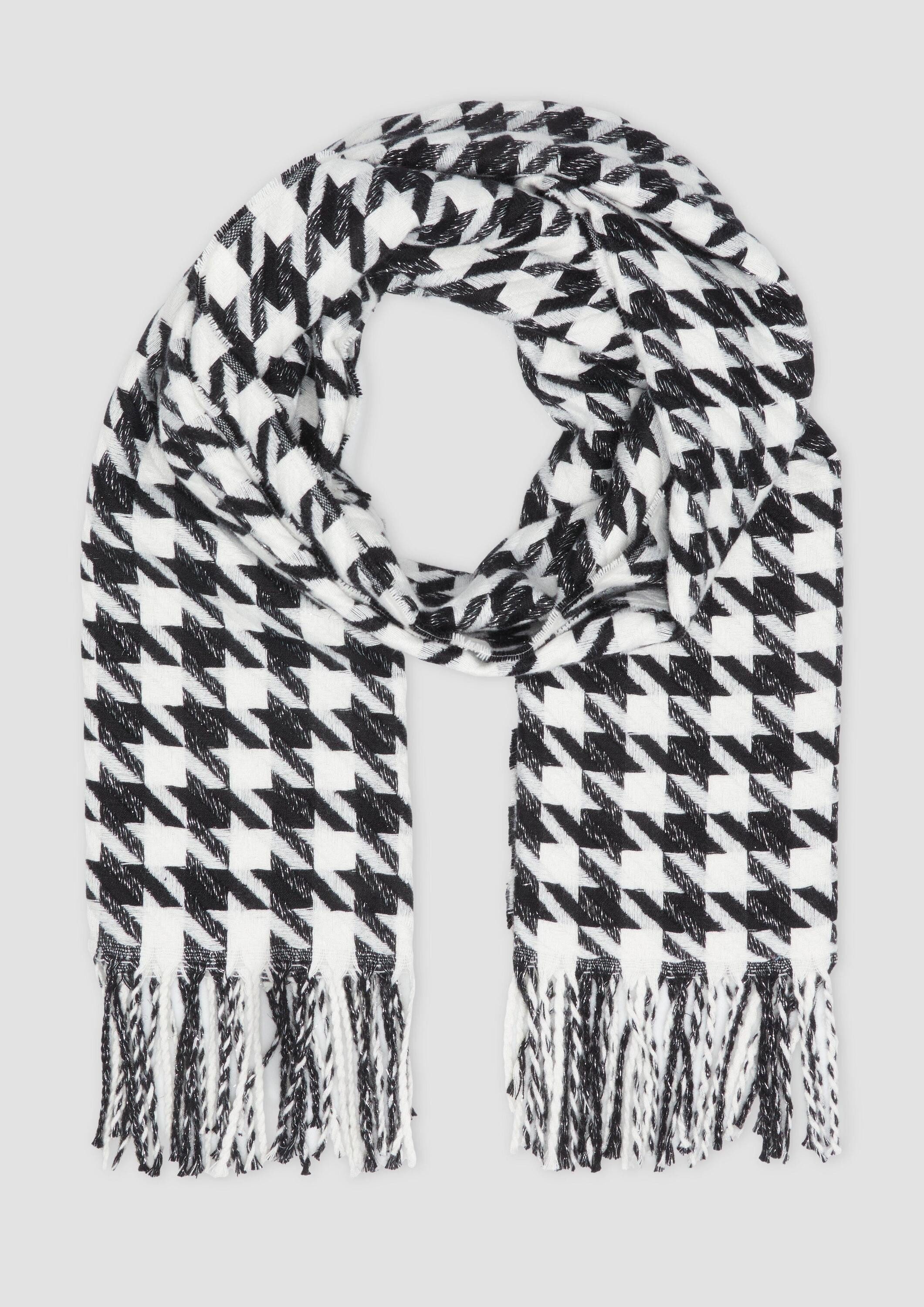 s.Oliver Schal Tuch, Schal mit Hahnentritt-Muster und Fransen günstig online kaufen