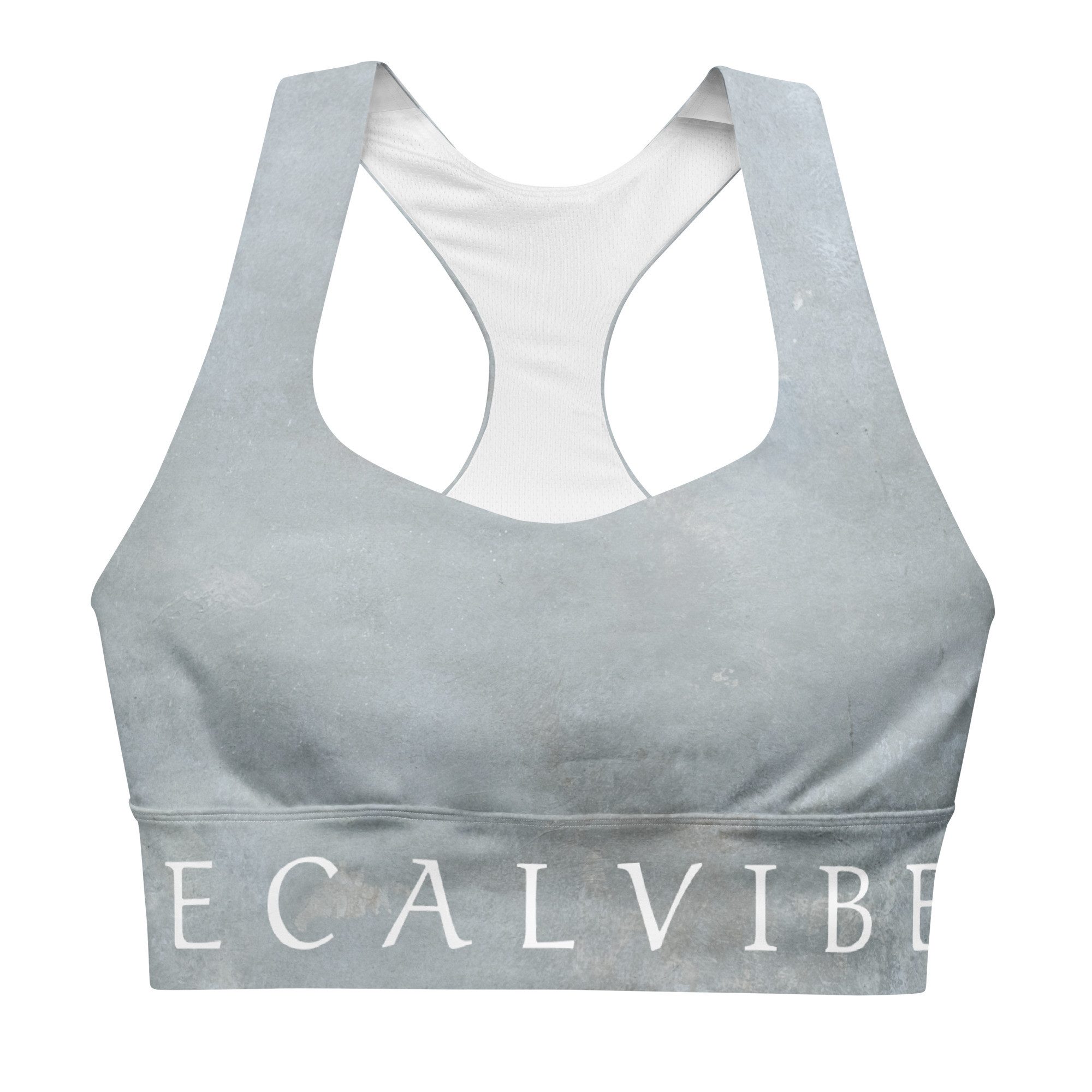 DECALVIBES Sport-BH Longline Sports Bra Pure Concrete Longline Design, starker Halt, herausnehmbare Pads, atmungsaktiv