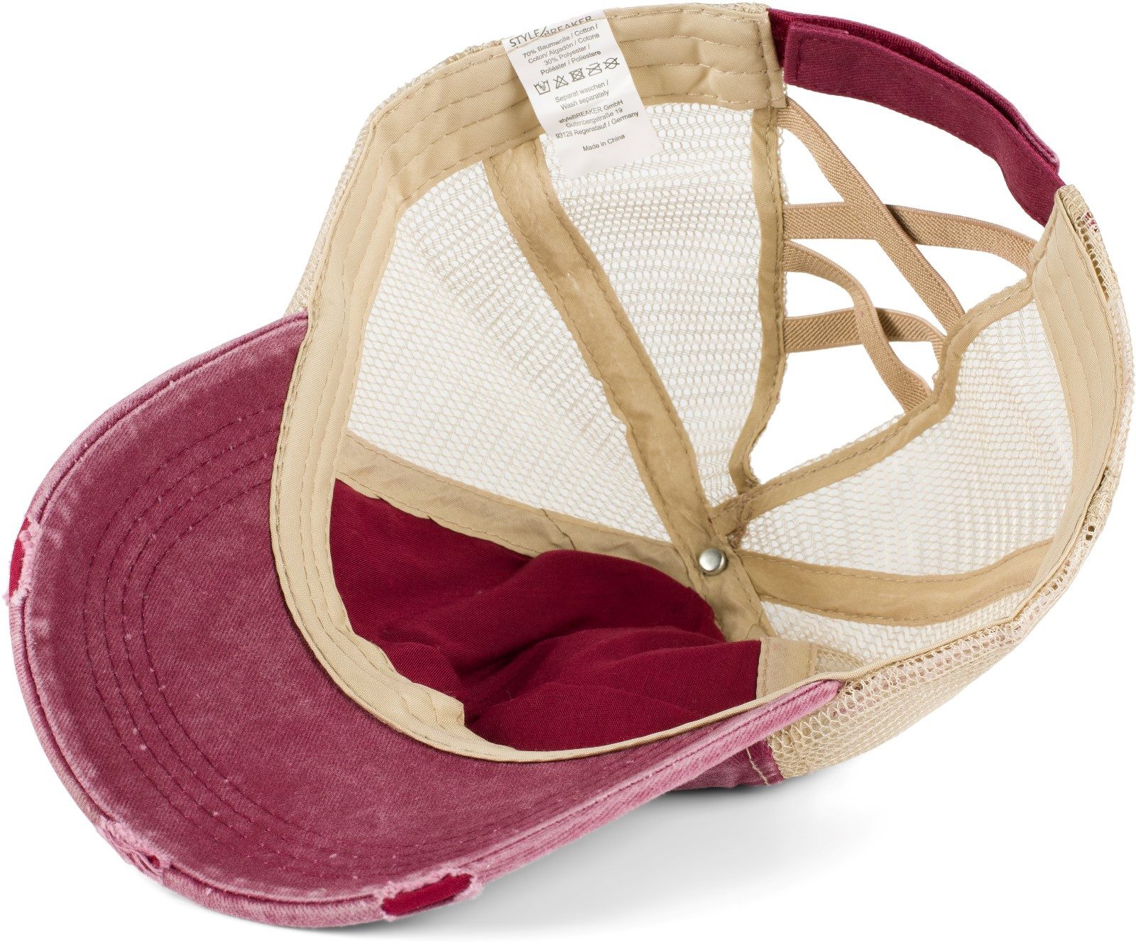 styleBREAKER Baseball Cap Ponytail Baseball Cap Used Look mit Mesh Einsatz (1-St)