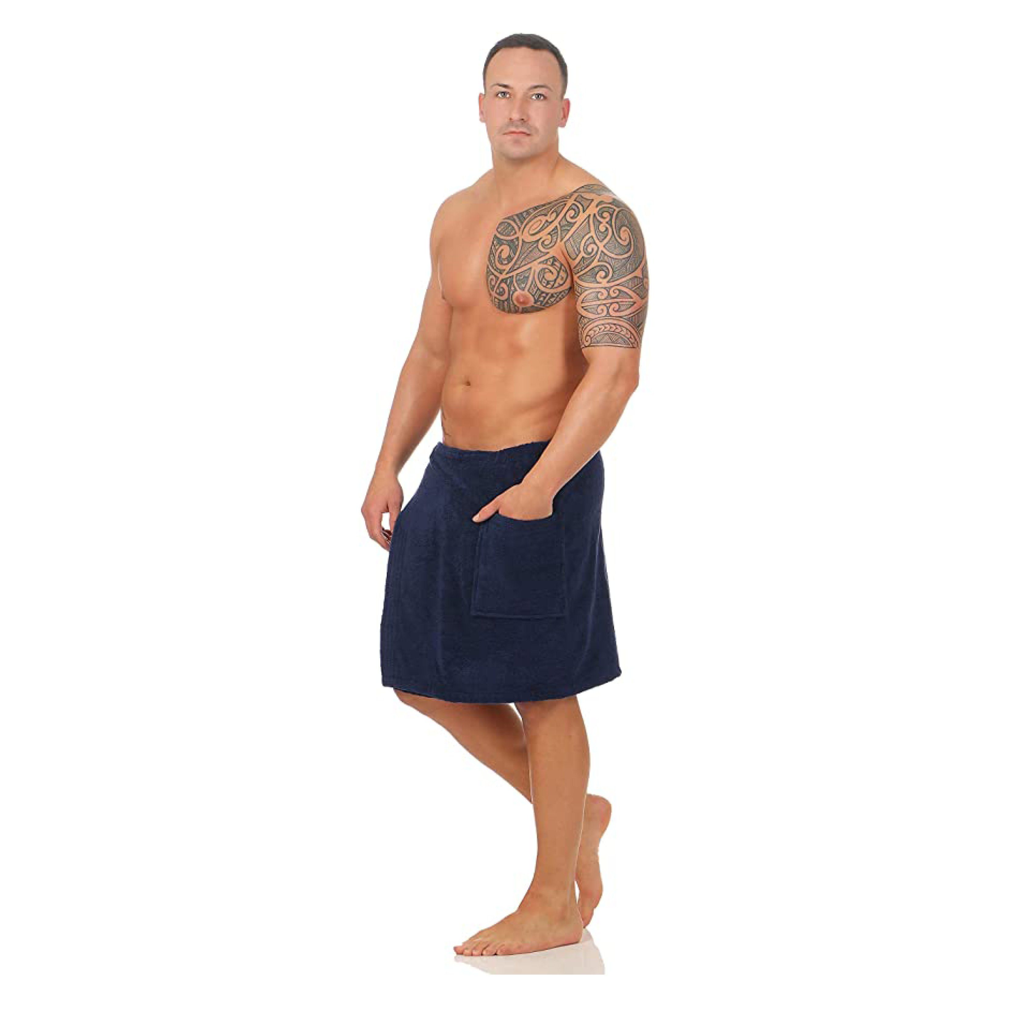 CLASS HOME COLLECTION Saunatuch Class Frottee 136 100% Saunakilt, Klettverschluss Home Sarong und mit mit Klettverschluss Saunatuch Herren Knielang Baumwolle, Gummizug, x cm, Sauna Collection Navy 50