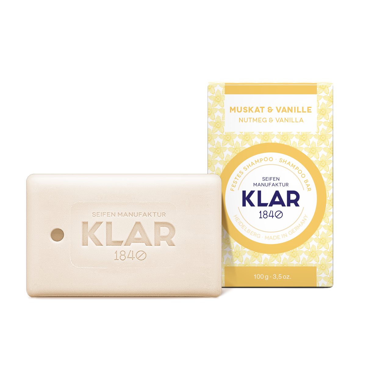 KLAR Seifenmanufaktor Handseife Klar Seifen festes Shampoo Muskat&Vanille 100g (für normales Haar)