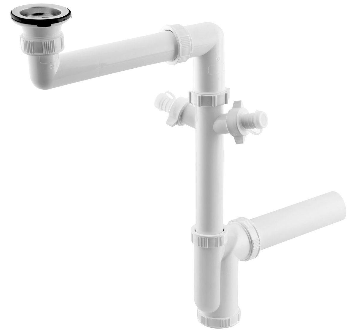 Bruckner Siphon Raumspar-Siphon, 2 Geräteanschlüsse, Edelstahl-Ablauf, 6/4", DN40, Bruckner-155-124-0-SET