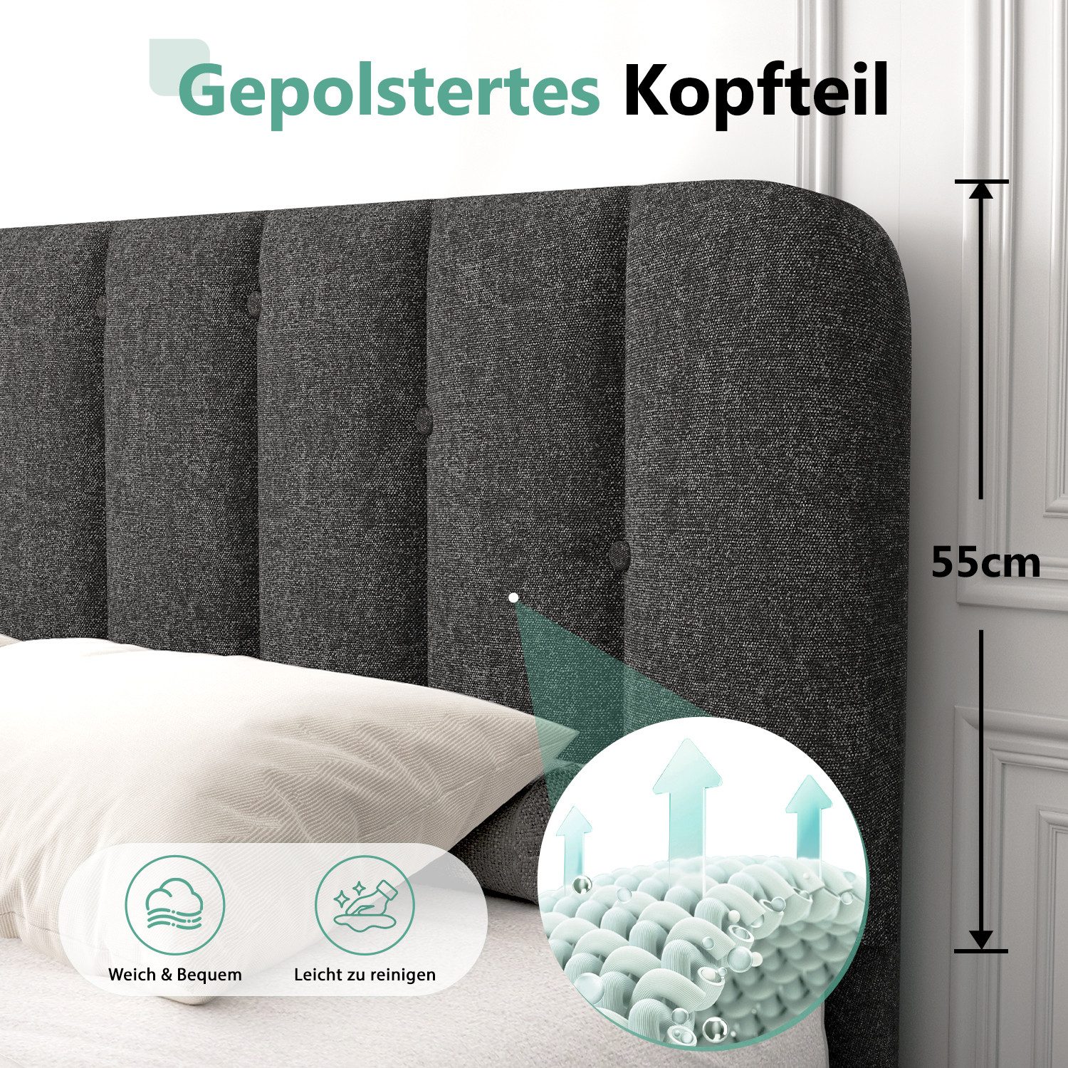 Lexzurn Polsterbett Polsterbett 140 x 200 cm mit Lattenrost, Doppelbett Bet günstig online kaufen