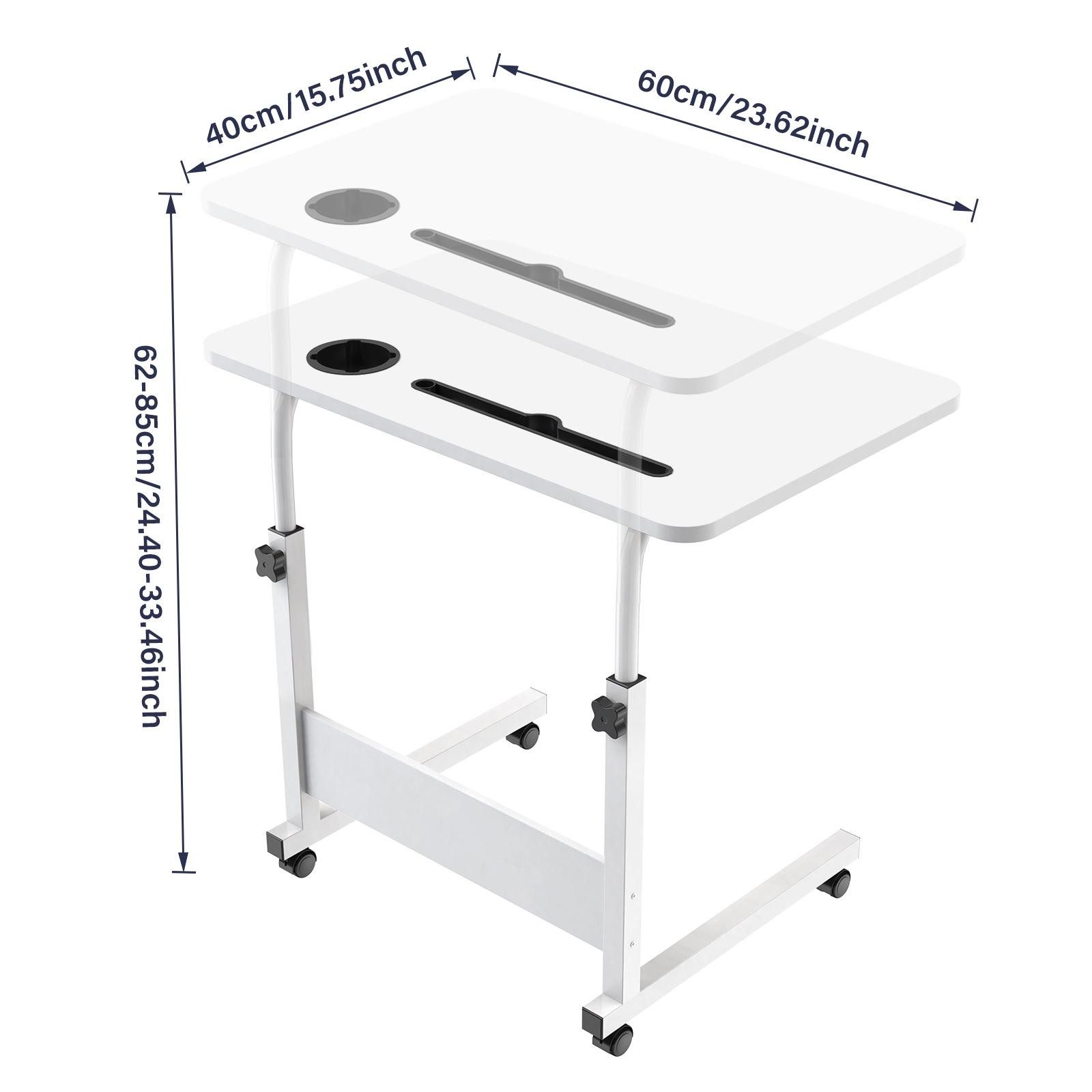 JEOBEST Computertisch Laptoptisch mit Rollen, Laptopständer Holz Höhenverstellbar(62 - 85cm), Mobiler Beistelltisch Pflegetisch mit Tablet Steckplatz