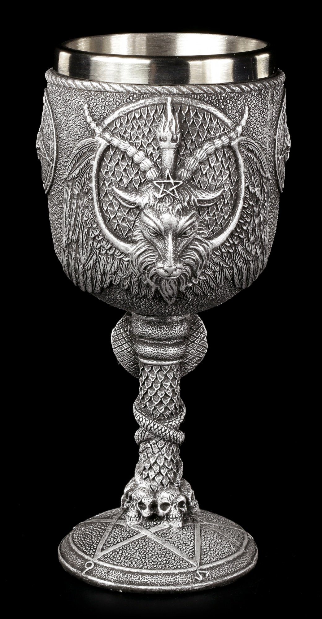 Figuren Shop GmbH Becher Ritual Kelch - Trank des Baphomet - Fantasy Becher, Kunststein (Polyresin), Edelstahl