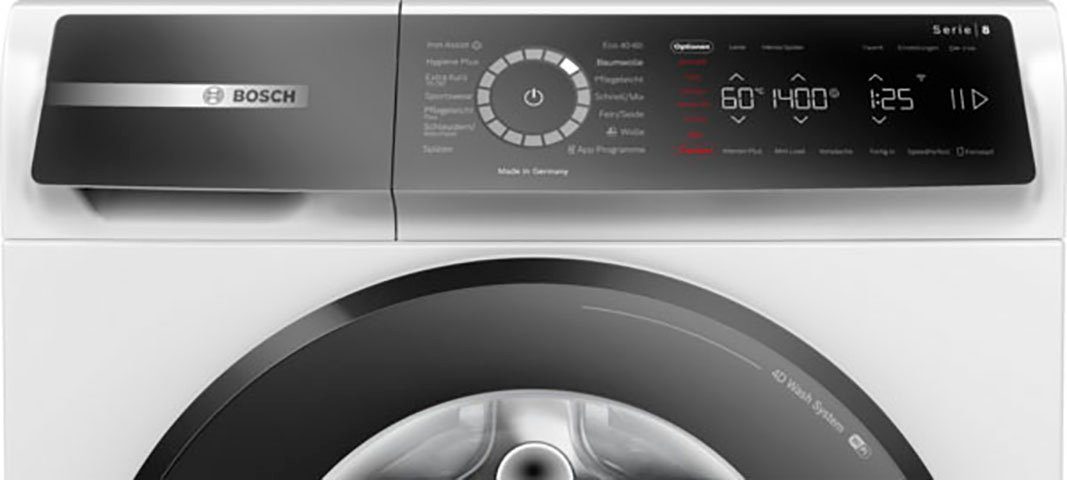 BOSCH Waschmaschine Serie U/min, reduziert 50 der 8 9 dank Falten % kg, 1400 WGB244010, Assist Dampf Iron