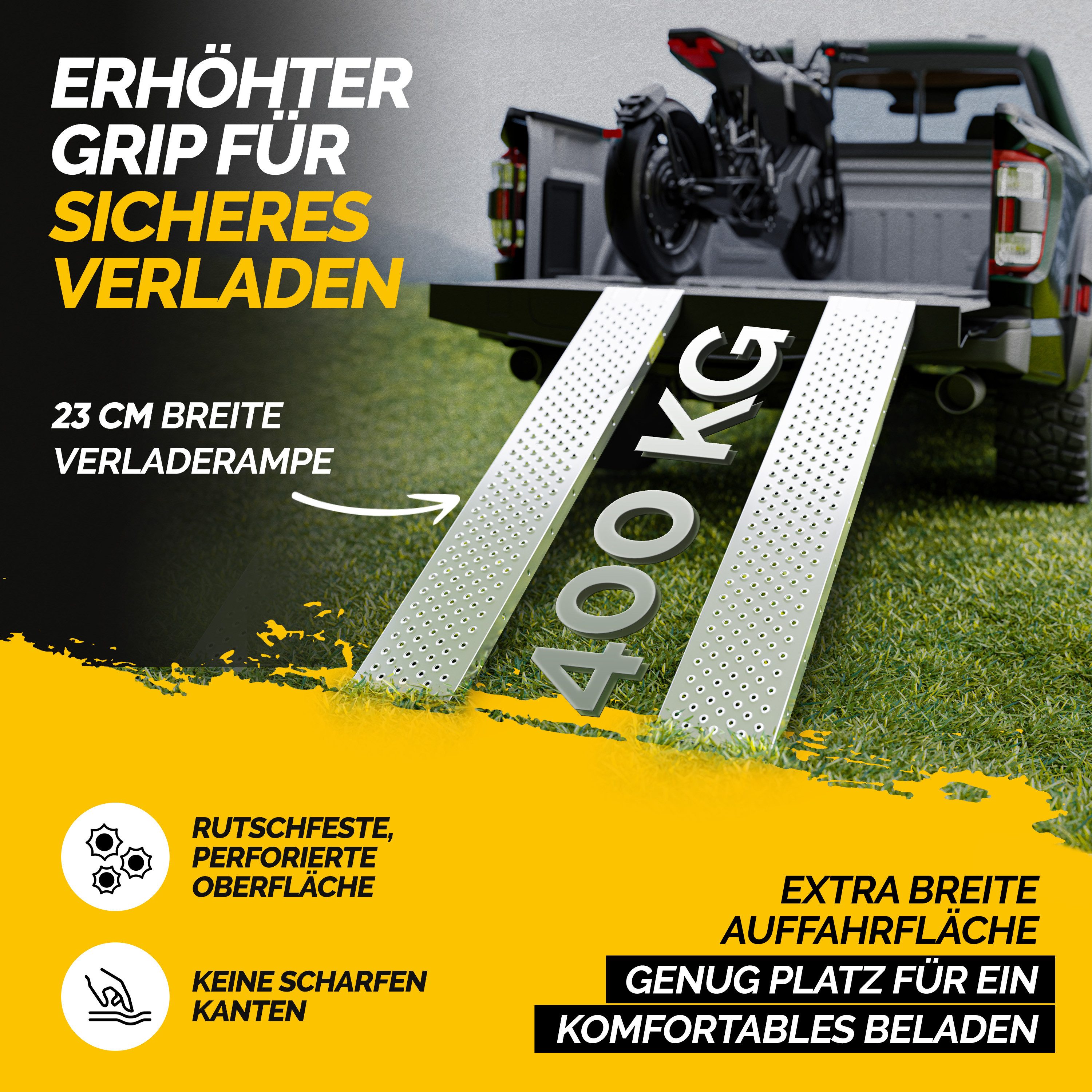 monzana Auffahrrampe MZAR200 (2-St), 400kg Laderampe verzinkter Stahl rutschfeste Oberfläche Laderampe PKW – Bild 3 von 5