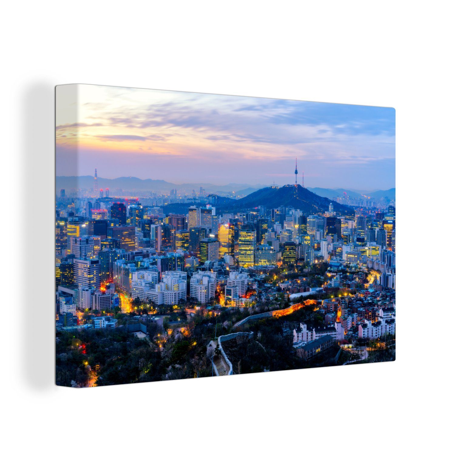 OneMillionCanvasses® Leinwandbild N-Seoul Tower - Stadt - Sonne, (1 St), Wandbild Leinwandbilder, Aufhängefertig, Wanddeko, 30x20 cm