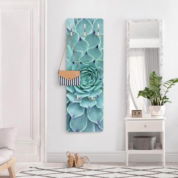 Bilderdepot24 Garderobenpaneel türkis Blumen Floral Botanik Tropisch Kaktus Agave Design (ausgefallenes Flur Wandpaneel mit Garderobenhaken Kleiderhaken hängend), moderne Wandgarderobe - Flurgarderobe im schmalen Hakenpaneel Design