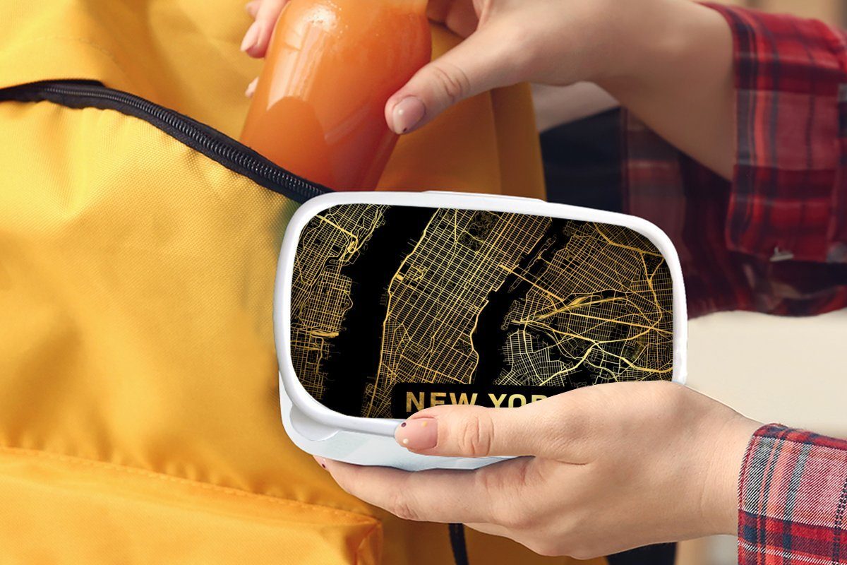 MuchoWow Lunchbox New York - Karte - für (2-tlg), für Brotdose, Brotbox weiß Kunststoff, Kinder Jungs Zusammenfassung, und und Mädchen Erwachsene