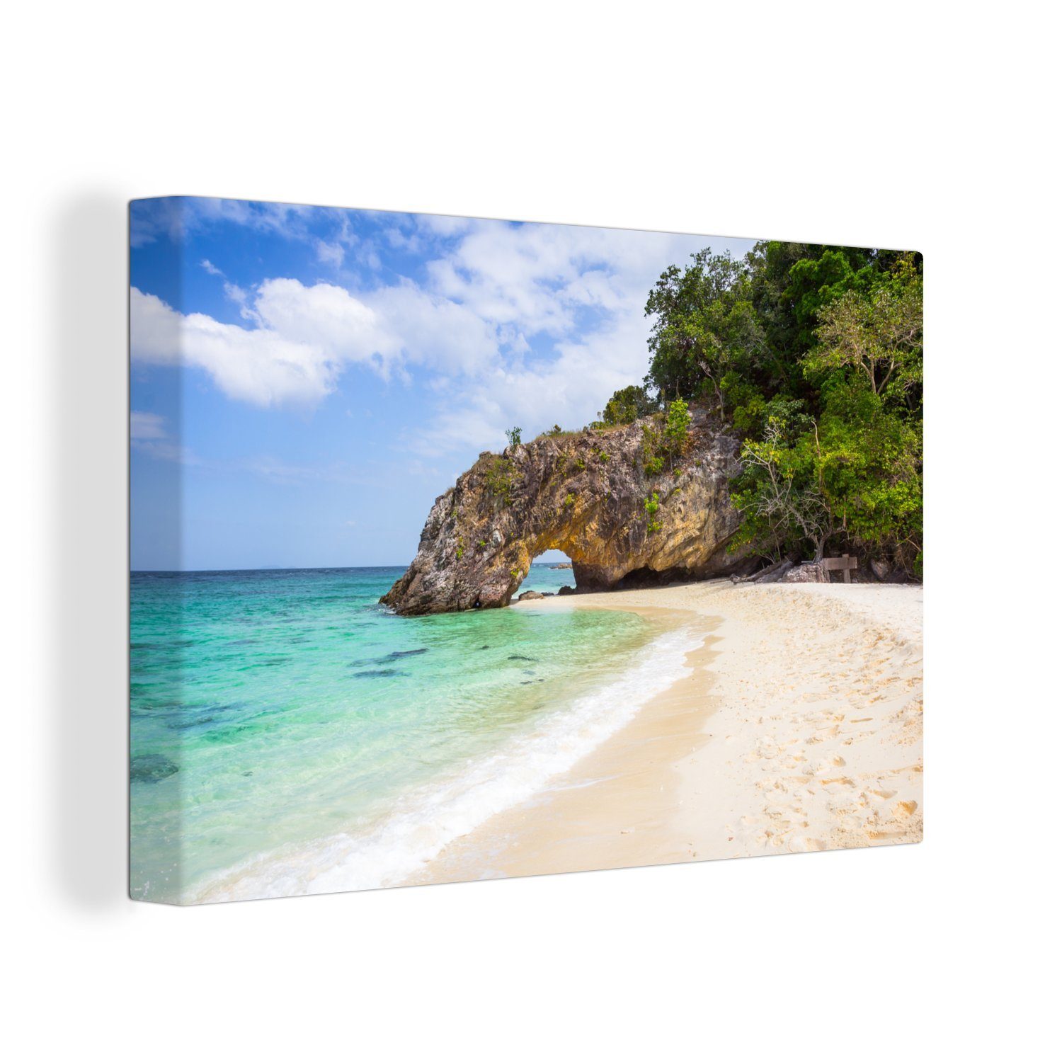 OneMillionCanvasses® Leinwandbild Ein Wanddeko, Aufhängefertig, 30x20 Thailand, Leinwandbilder, cm Tarutao-Nationalpark Steinbogen Wandbild natürlicher im (1 St), in