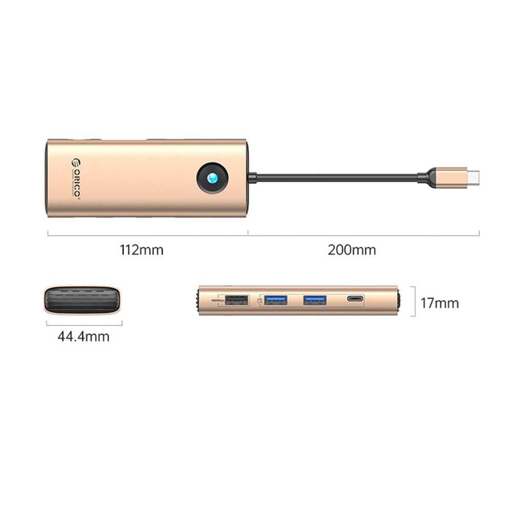 ORICO Multiport-Hub Anschlusserweiterung Laptop-Adapter Dockingstation (8-in-1, 4K HDMI, 100 W PD, Gigabit-LAN, Aluminium)