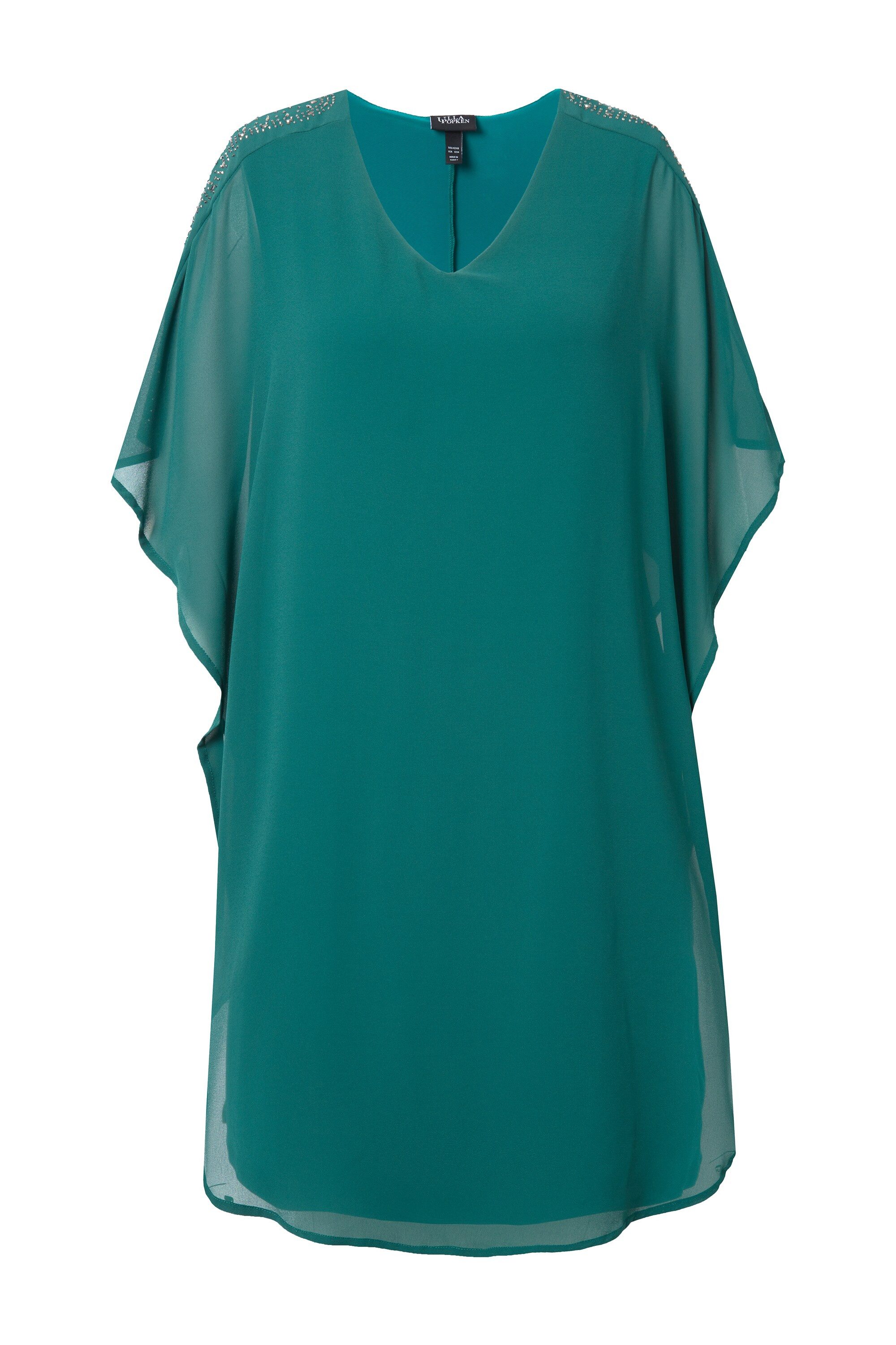 Ulla Popken Cocktailkleid Chiffonkleid doppellagig V-Ausschnitt günstig online kaufen
