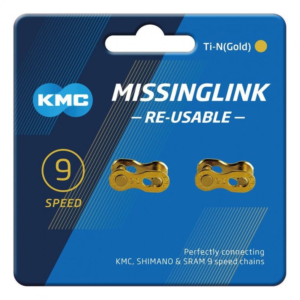 Fahrradkette KMC 9R 9s Missing Link 9-fach gold - schneller Kettenverschluss mit ak