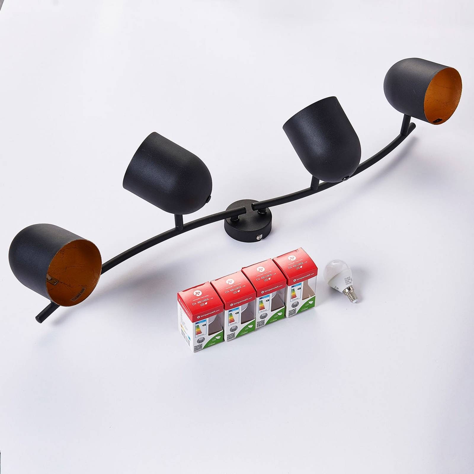 Modern, 4 Einbaustrahler LED Leuchtmittel nicht inklusive, Schwarz, Morik, flammig, dimmbar, E14, Lindby Metall, gold, Deckenleuchte