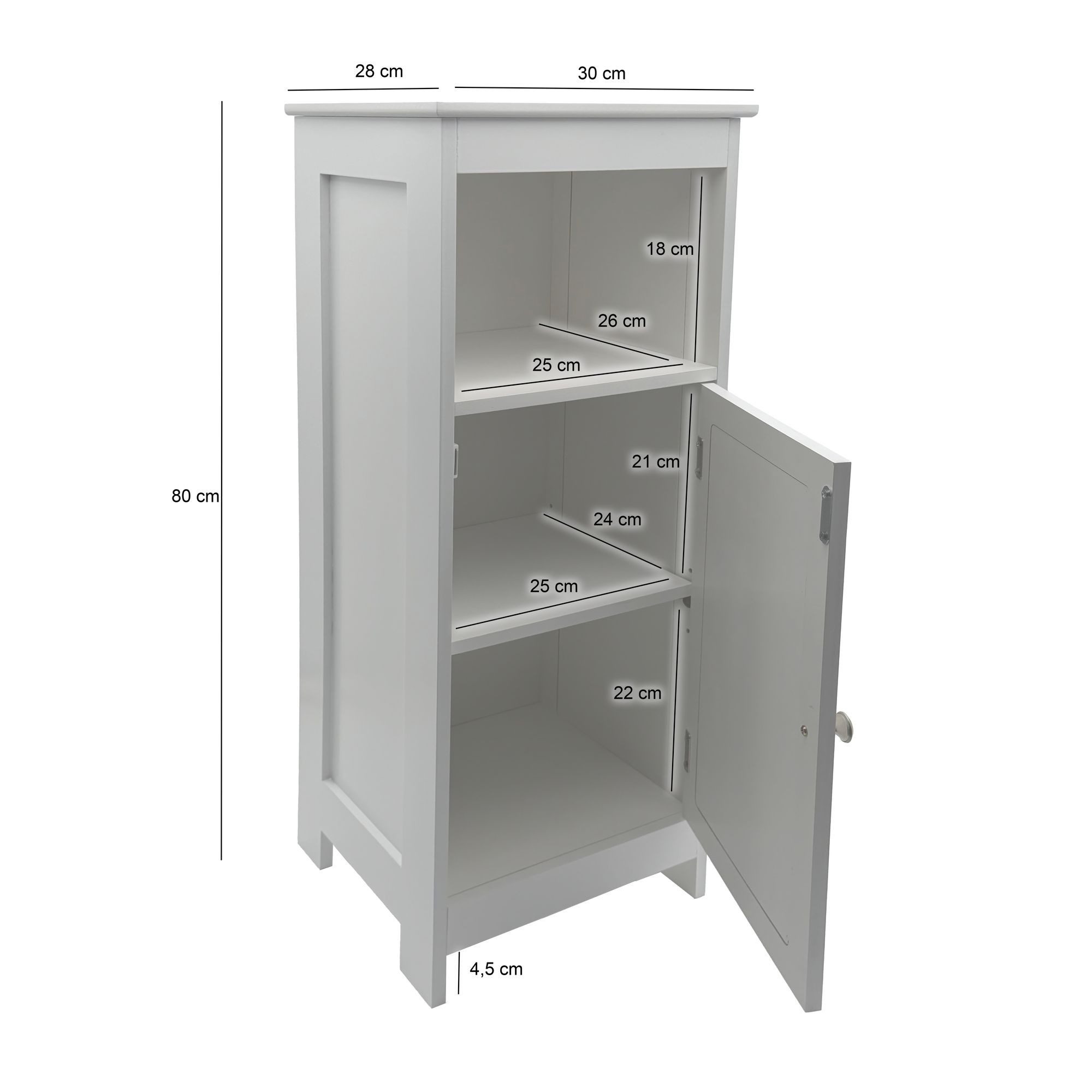 FineBuy Badschrank 80 x 30 x 28 cm Weiß - Schmaler Badezimmerschrank Tür & Ablage Aufbewahrungsschrank Badezimmer Nischenschrank Bad Badezimmerregal – Bild 3 von 5