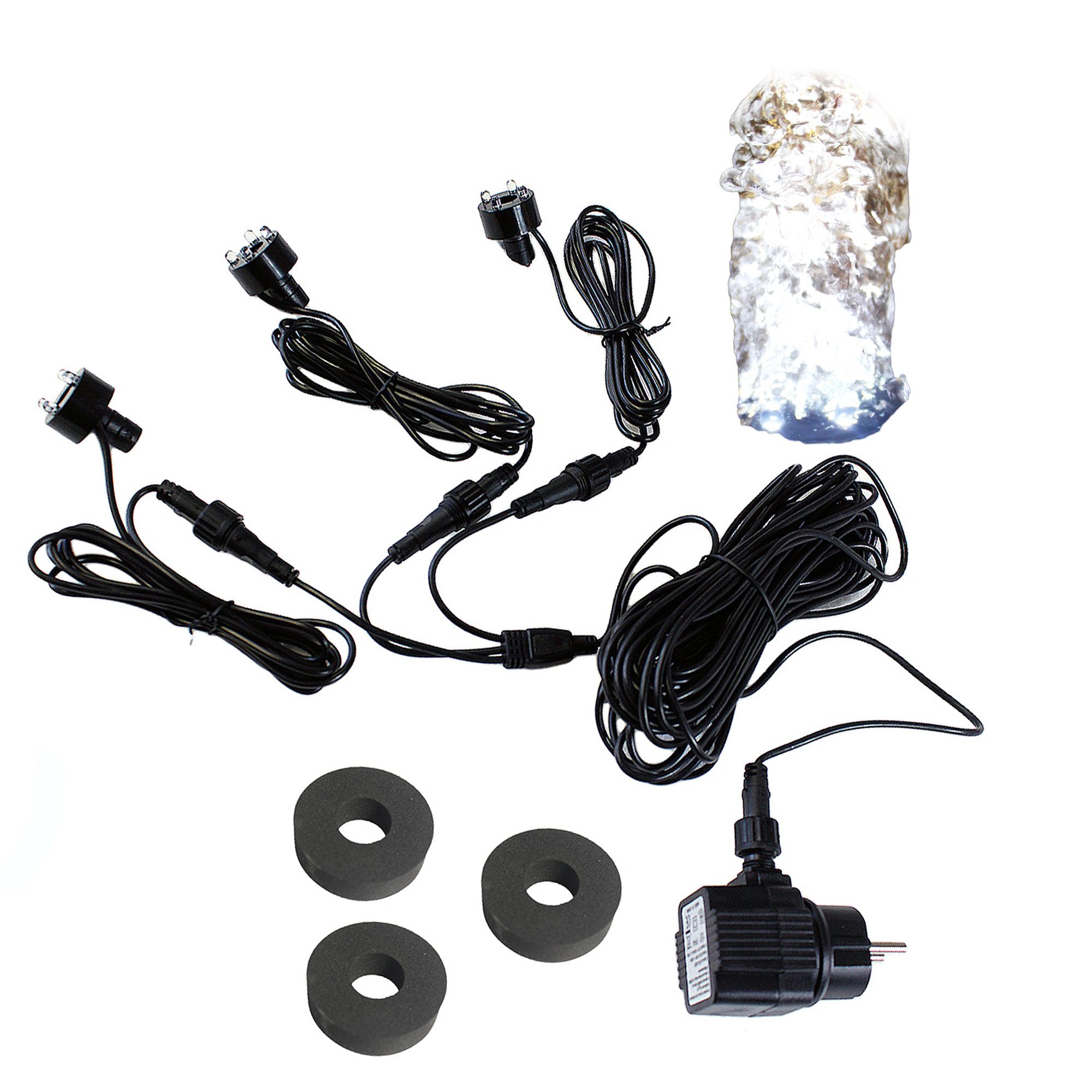 Arnusa Gartenbrunnen 3er Set mit 10m Kabel und Netzteil Quellsteinbeleuchtung Beleuchtung, Brunnenbeleuchtung LED Ring Ersatzbeleuchtung