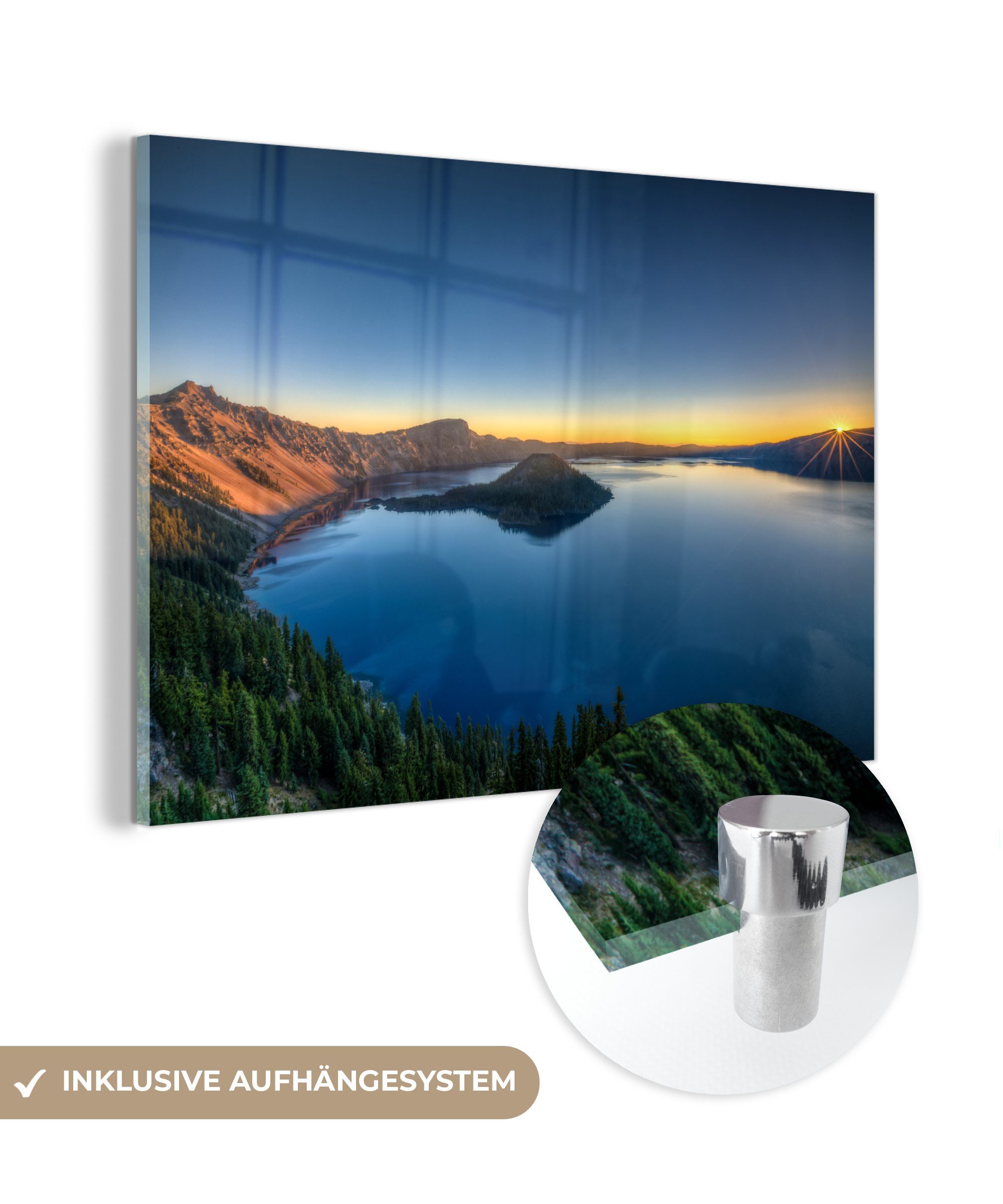 MuchoWow Acrylglasbild Sonnenaufgang über dem Kratersee im Crater Lake National Park, (1 St), Acrylglasbilder Wohnzimmer & Schlafzimmer | Bilder