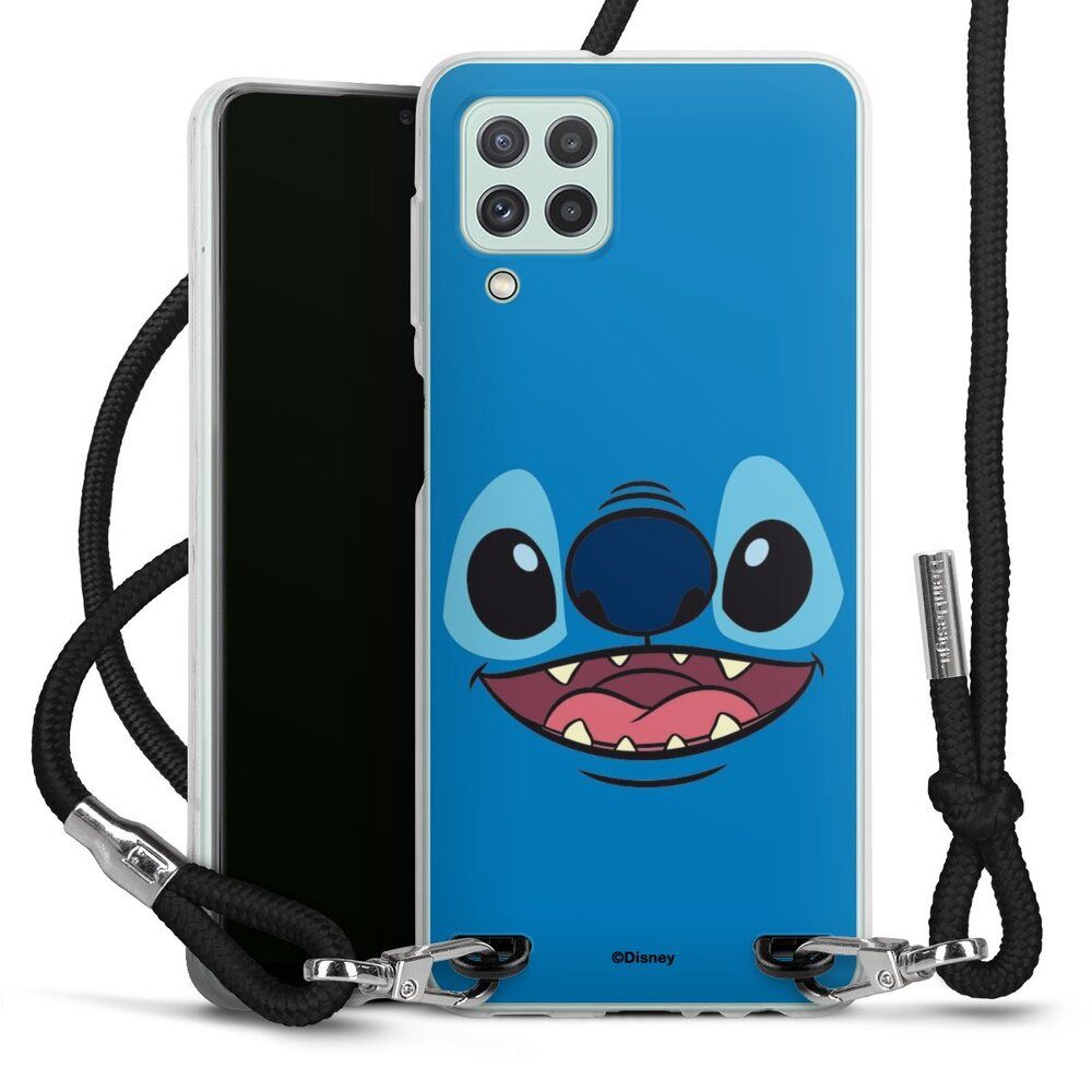 DeinDesign Handyhülle Lilo & Stitch Disney Offizielles Lizenzprodukt Stitch Closeup, Samsung Galaxy A22 4G Handykette Hülle mit Band Case zum Umhängen