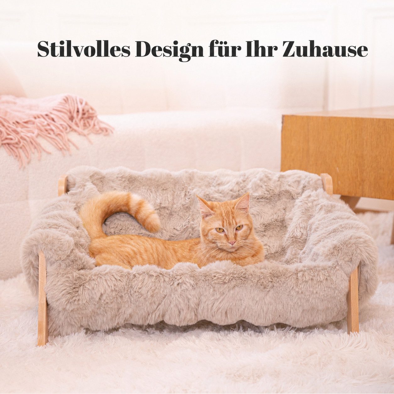 CheerPals Tierbett Erhöhtes Design aus stabilem Buchenholz für optimalen Liegekomfort, Polyesterfaser – Bild 3 von 5