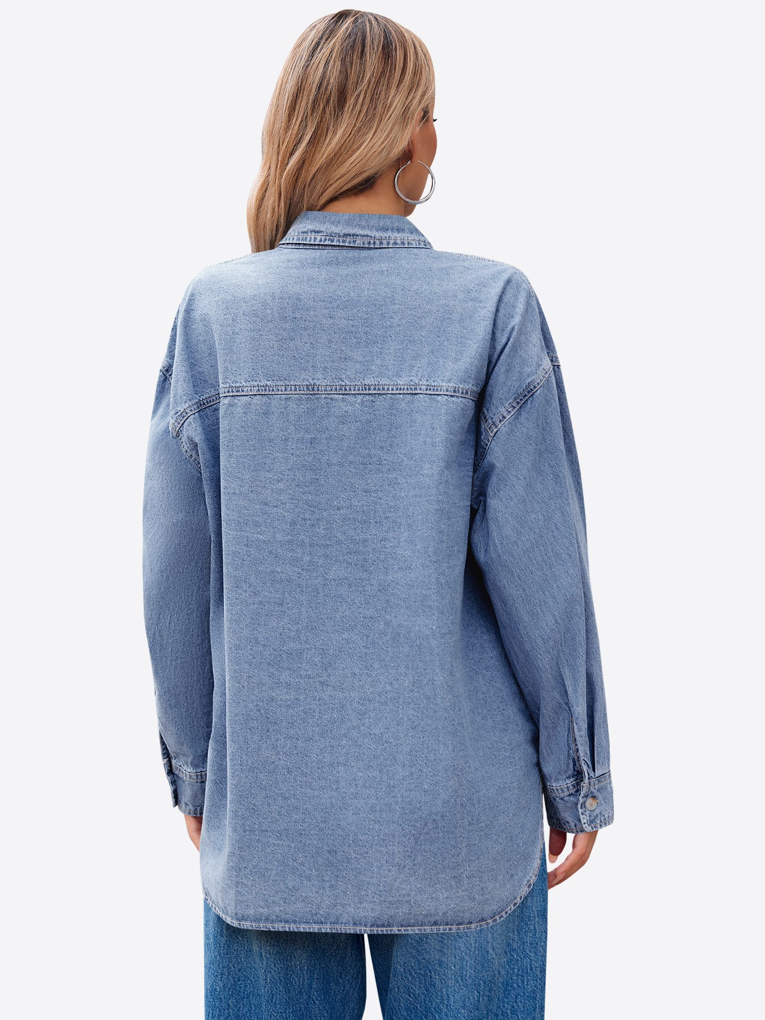 Imily Bela Jeansbluse Damen Lässig Boyfriend Jeansjacke Denim Oberteil (Packung, 1-tlg., 1per-Pack) aus Baumwolle in Unifarbe – Bild 2 von 5